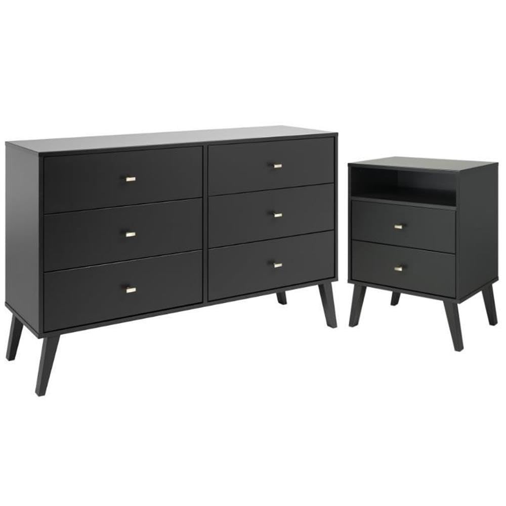 Home Square 2-Piece Bedroom Set: 2-Drawer Tall Nightstand & 6-Drawer Double Dresser - Modern Bedroom Furniture for Master & Guest Rooms