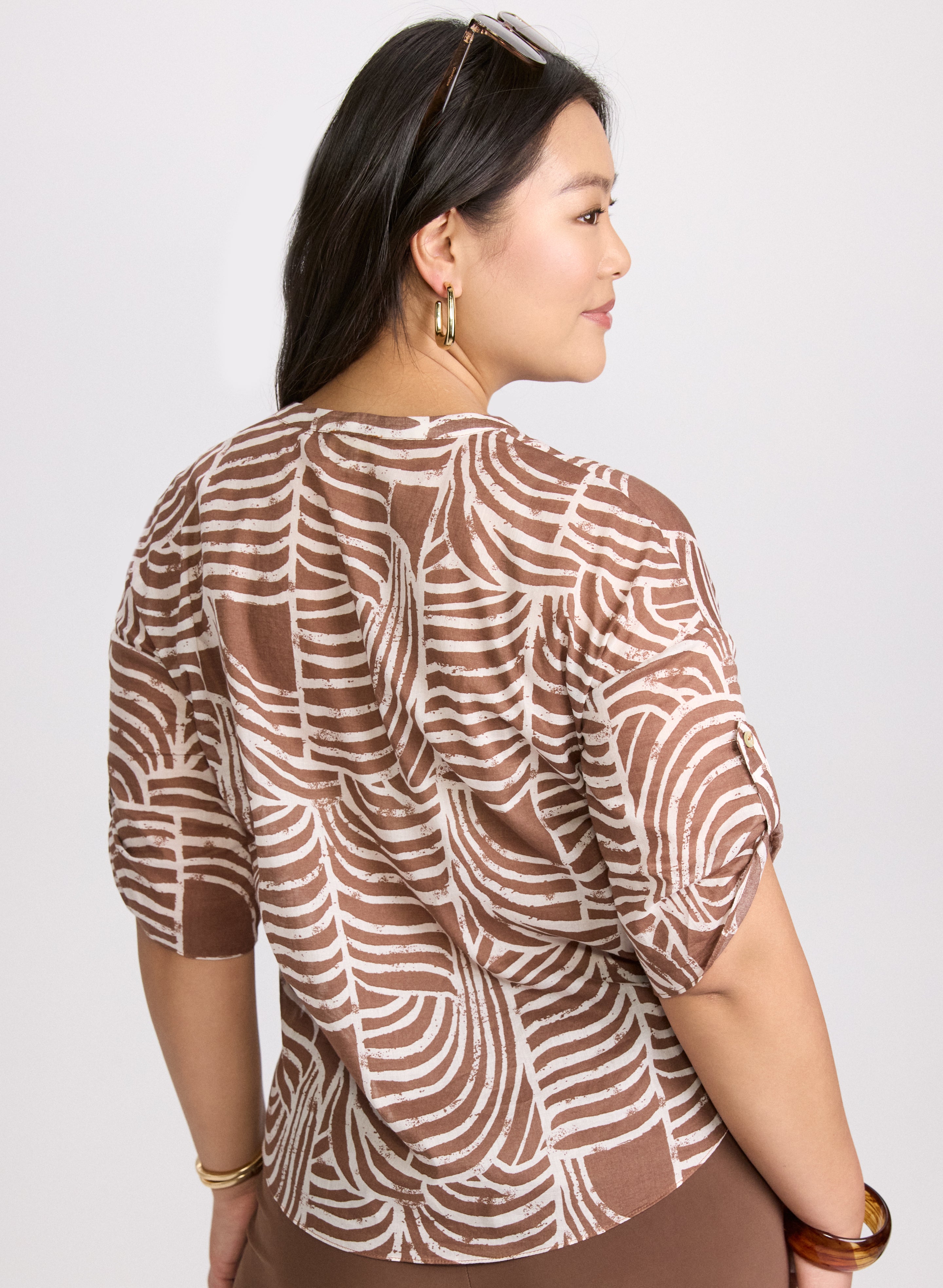Stylish Abstract Print Cotton Blouse for Women - Trendy Casual & Office Wear - Perfect for Spring/Summer Outfits, Date Nights & Work Attire