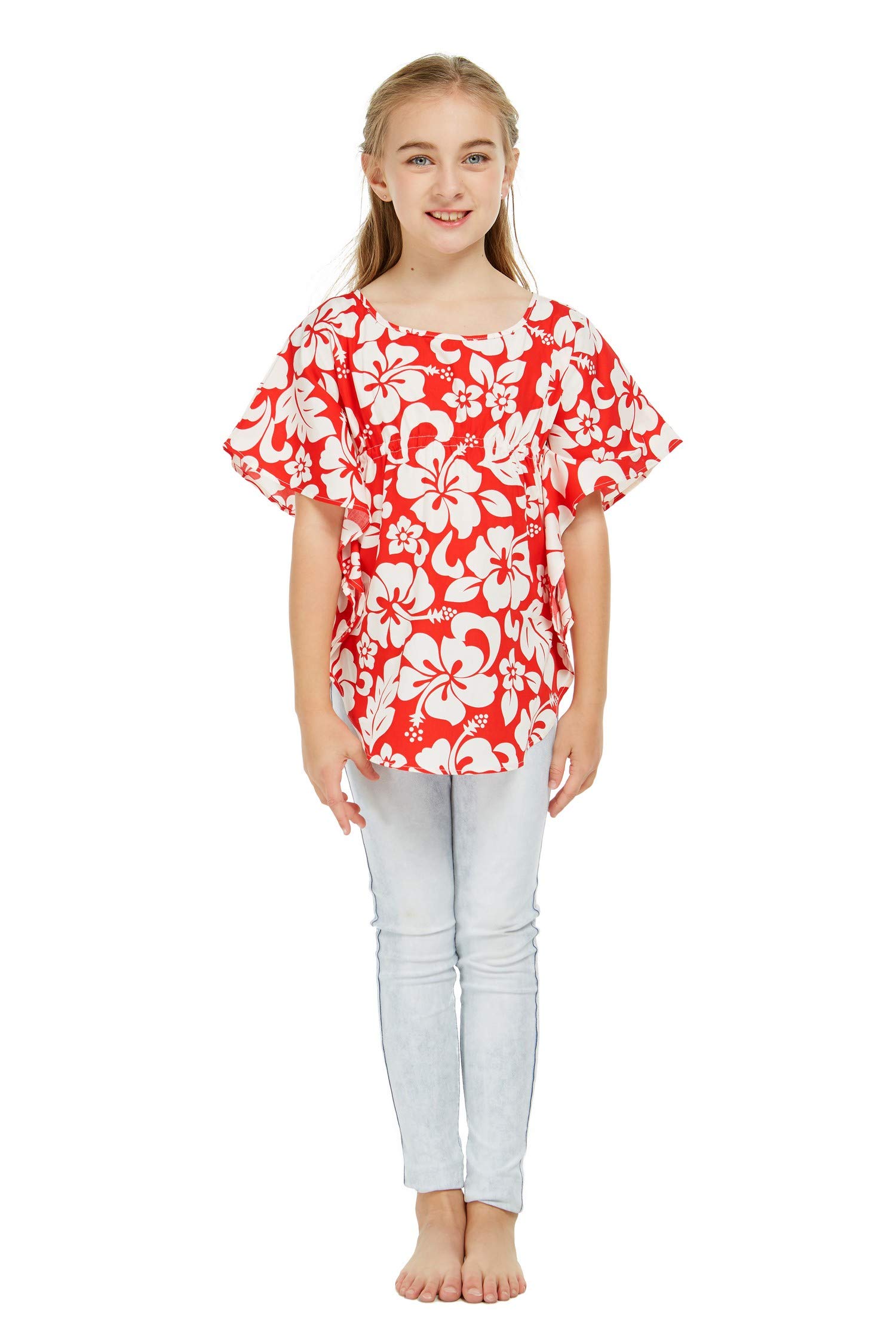 Father Daughter Matching Hawaiian Dance Shirts - Classic Blue Hibiscus Print Aloha Shirts & Poncho Tops for Luau Parties, Hula Performances and Family Vacations
