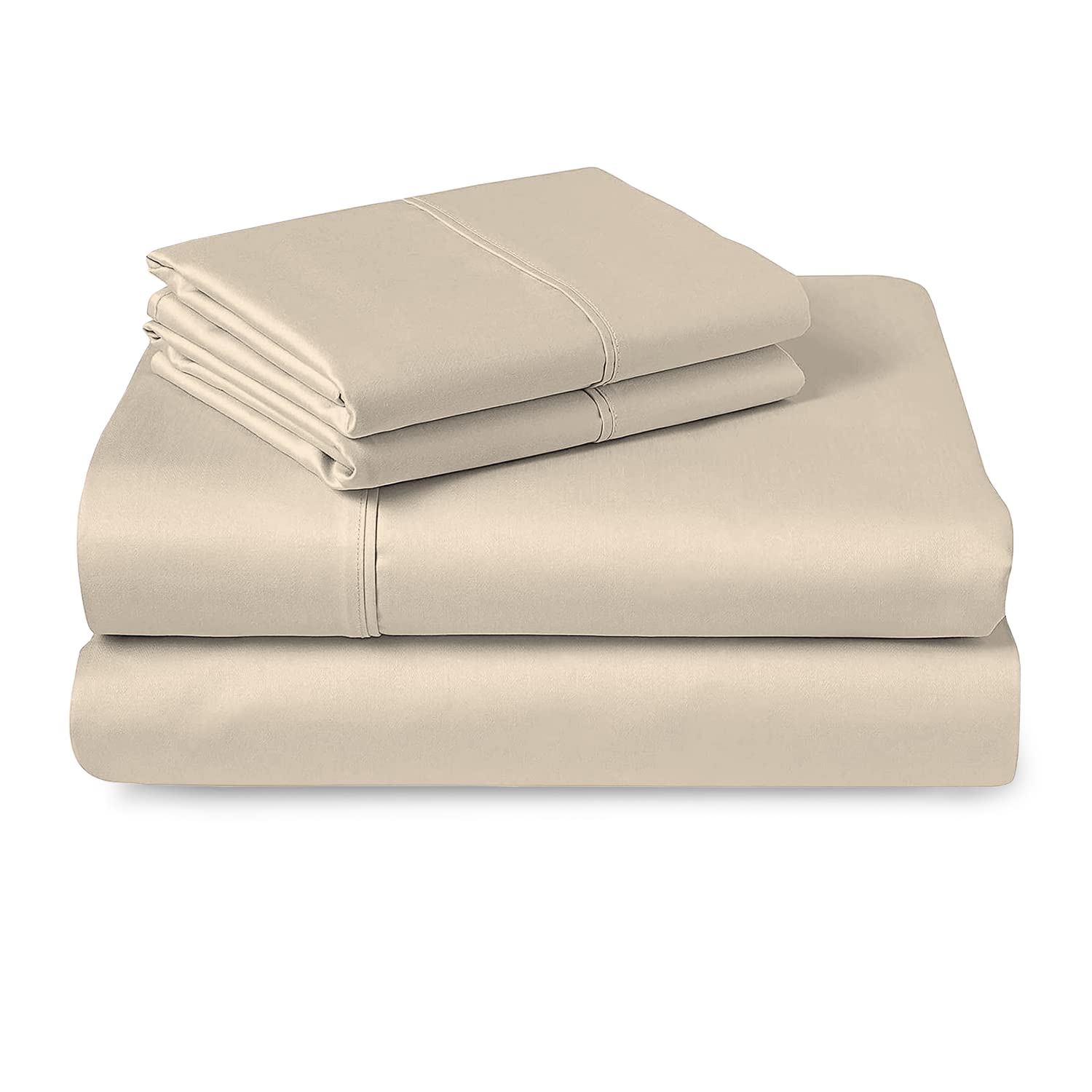 Pizuna 400 Thread Count 100% Long Staple Cotton Queen Sheet Set - Soft Sateen Weave, Deep Pocket Fits Mattress Up to 15
