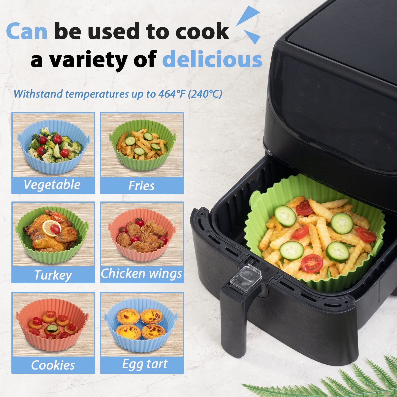 Non-Stick Reusable Silicone Air Fryer Liners - X-Large Green COSORI Air Fryer Basket Accessories for Healthy Cooking | Perfect for Roasting, Baking & Frying Chicken, Vegetables & More
