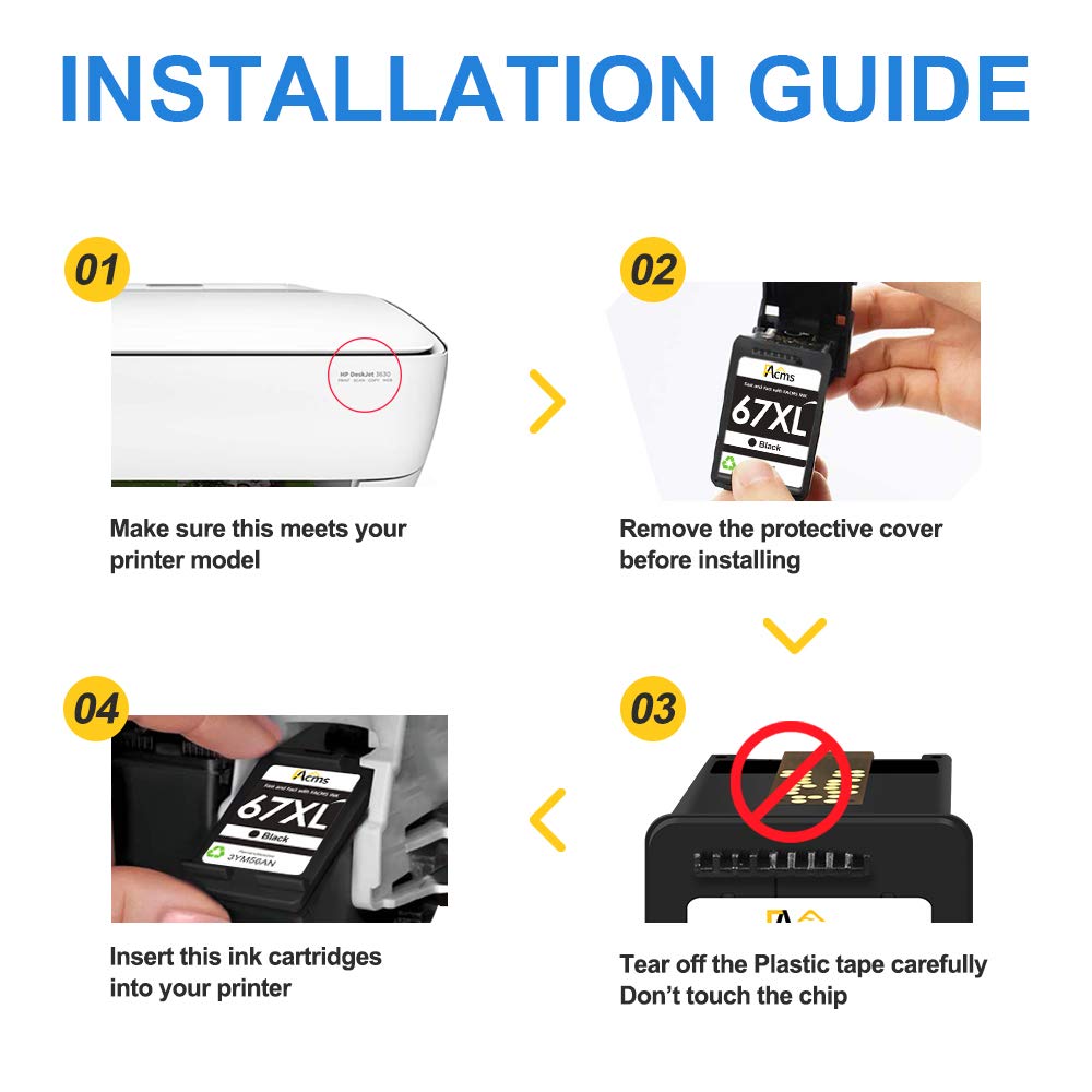 Remanufactured HP 67 XL Black Ink Cartridge Replacement for HP 2700 2722 2725 2752 2755 Plus 4155 Envy 6000 6052 6055 Pro 6400 6455 Printers - High Yield Printing for Home Office & School Projects
