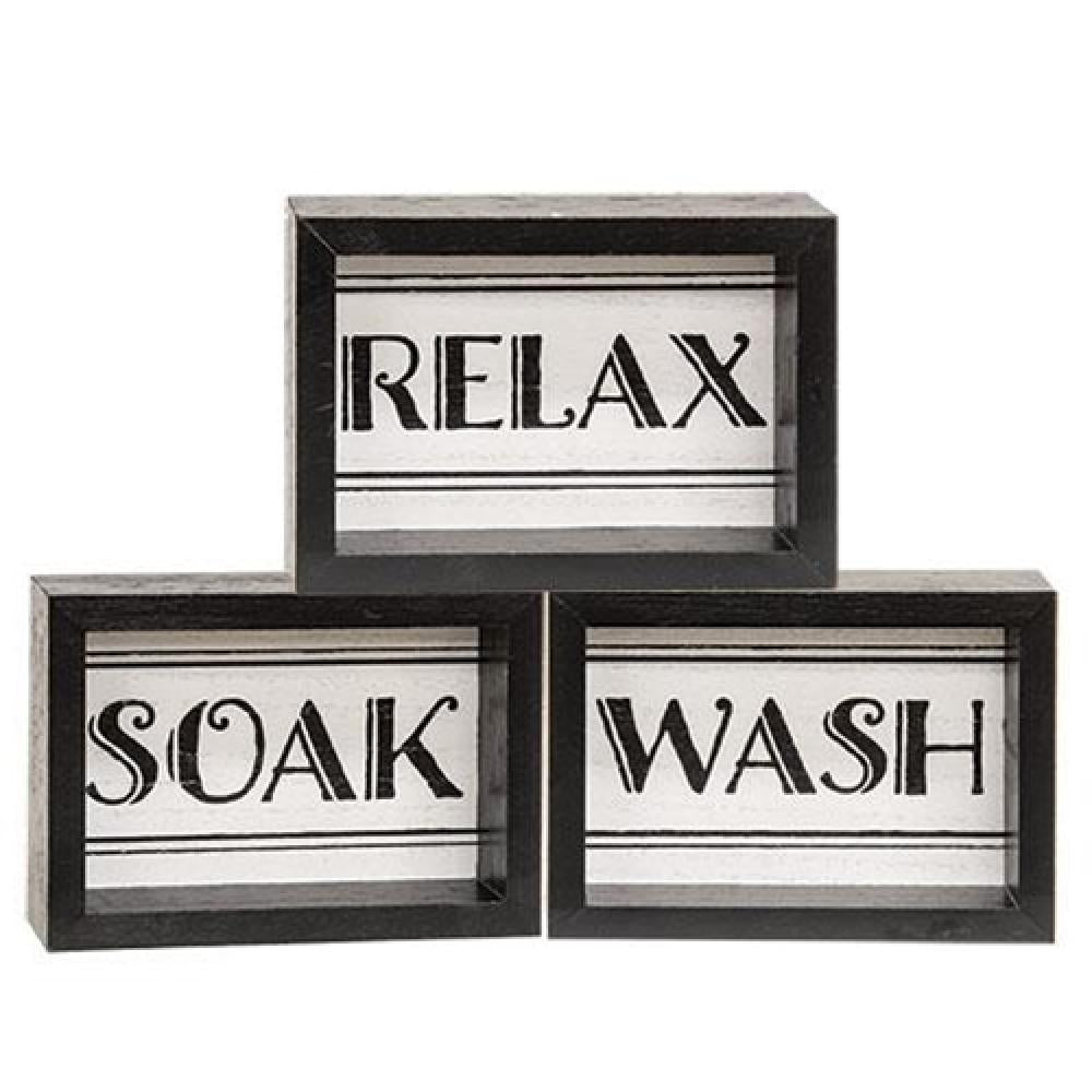 Black & White Bathroom Word Sign Box - 3 Assorted Designs for Home Decor, Wall Art & Bathroom Aesthetics