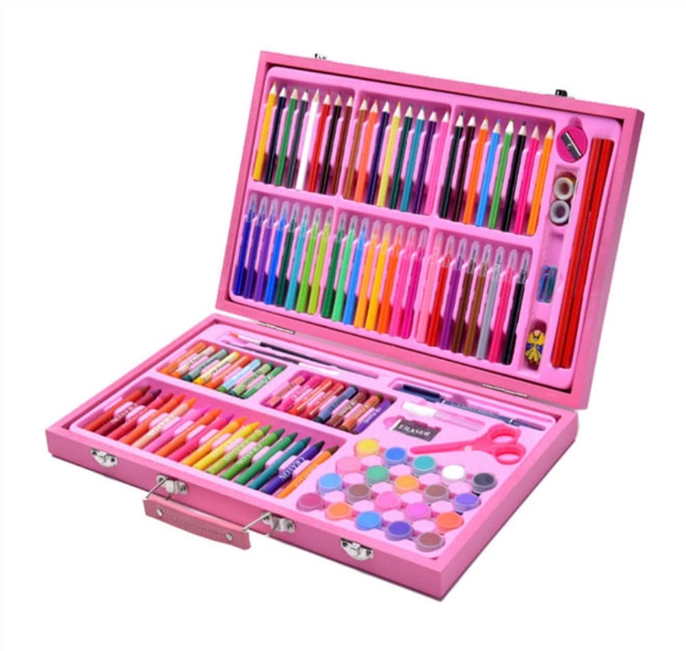 Professional 150-Piece Art Set with Oil Pastels, Crayons, Colored Pencils, Paint Brushes & Watercolor Cakes - Perfect for Artists, Students & Hobbyists - Great for Sketching, Painting & DIY Crafts (Pink)