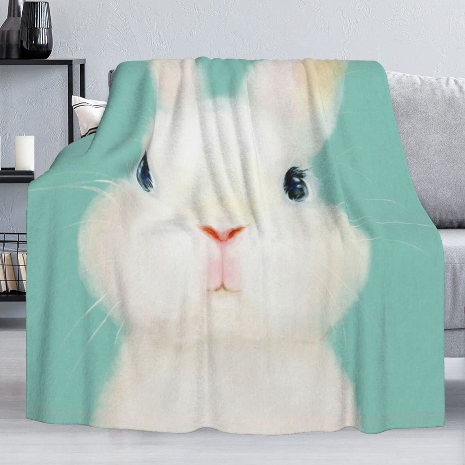 Soft Fleece Throw Blanket 60x80 Inches - Lightweight Cozy Rabbit Print Blanket for Couch, Sofa & Bed - Super Plush Blanket for Kids, Men & Women - Perfect for Lounging, Napping & Home Decor