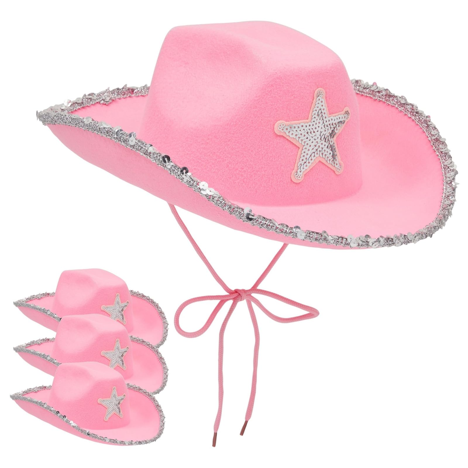 Zodaca 4-Pack Pink Cowgirl Hats - Western Style Felt Cowboy Hats with Star Design for Adults | Costume Party, Halloween, Rodeo Events & Country Themed Outfits