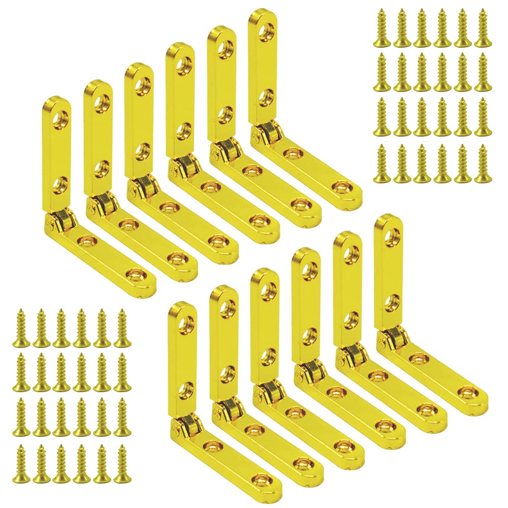 Mini 90 Degree Golden Hinges with Screws - 12 Pack for Wooden Jewelry Boxes, DIY Craft Projects & Small Wooden Cabinets - Perfect for Home Decor & Gift Packaging