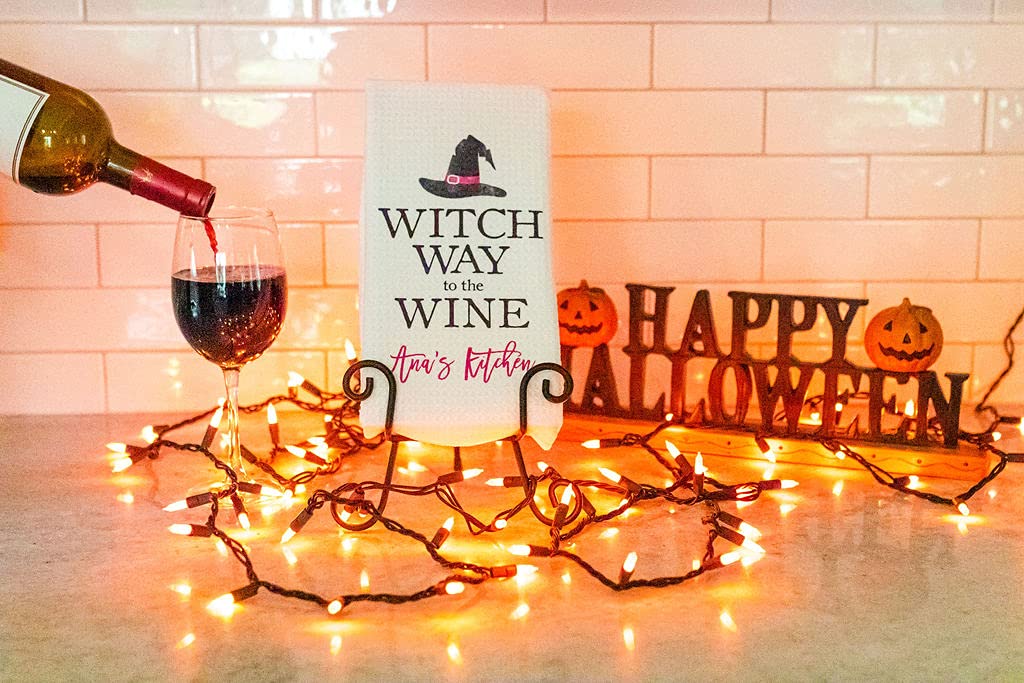 Custom Halloween Waffle Weave Dish Towel - Personalized Kitchen Towel for Witch & Wine Themes | Halloween Decor & Kitchen Essentials | Perfect for Holiday Cooking, Hosting & Gifting