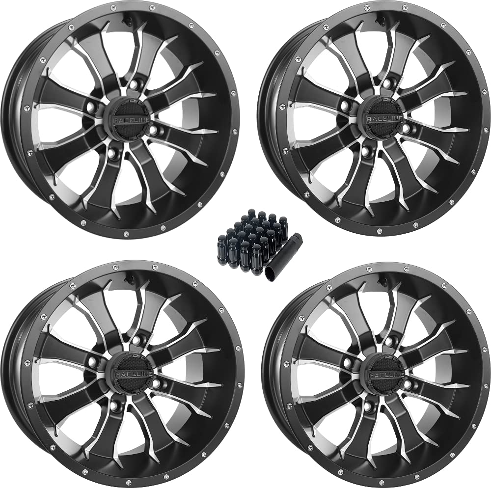 Raceline Mamba 14x7 Black Machined Wheels - Set of 4 - 4/156 Bolt Pattern +5MM Offset - Perfect for Off-Road Trucks & Jeeps