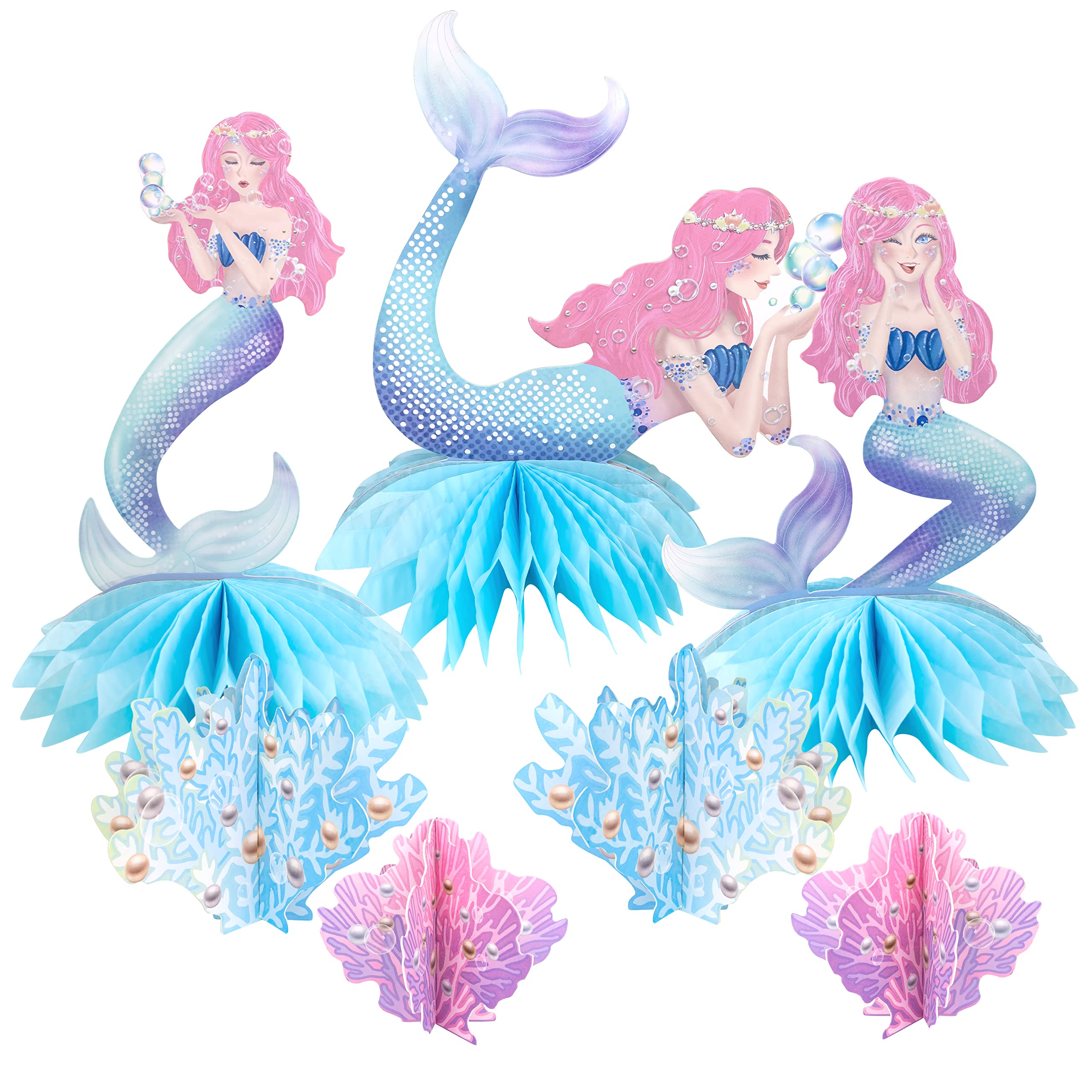 Pink & Blue Mermaid Party Centerpiece - Under The Sea Birthday Table Decorations for Girls - Ocean Coral Little Mermaid Theme Party Supplies - Perfect for Birthday Parties, Baby Showers & Themed Tea Parties
