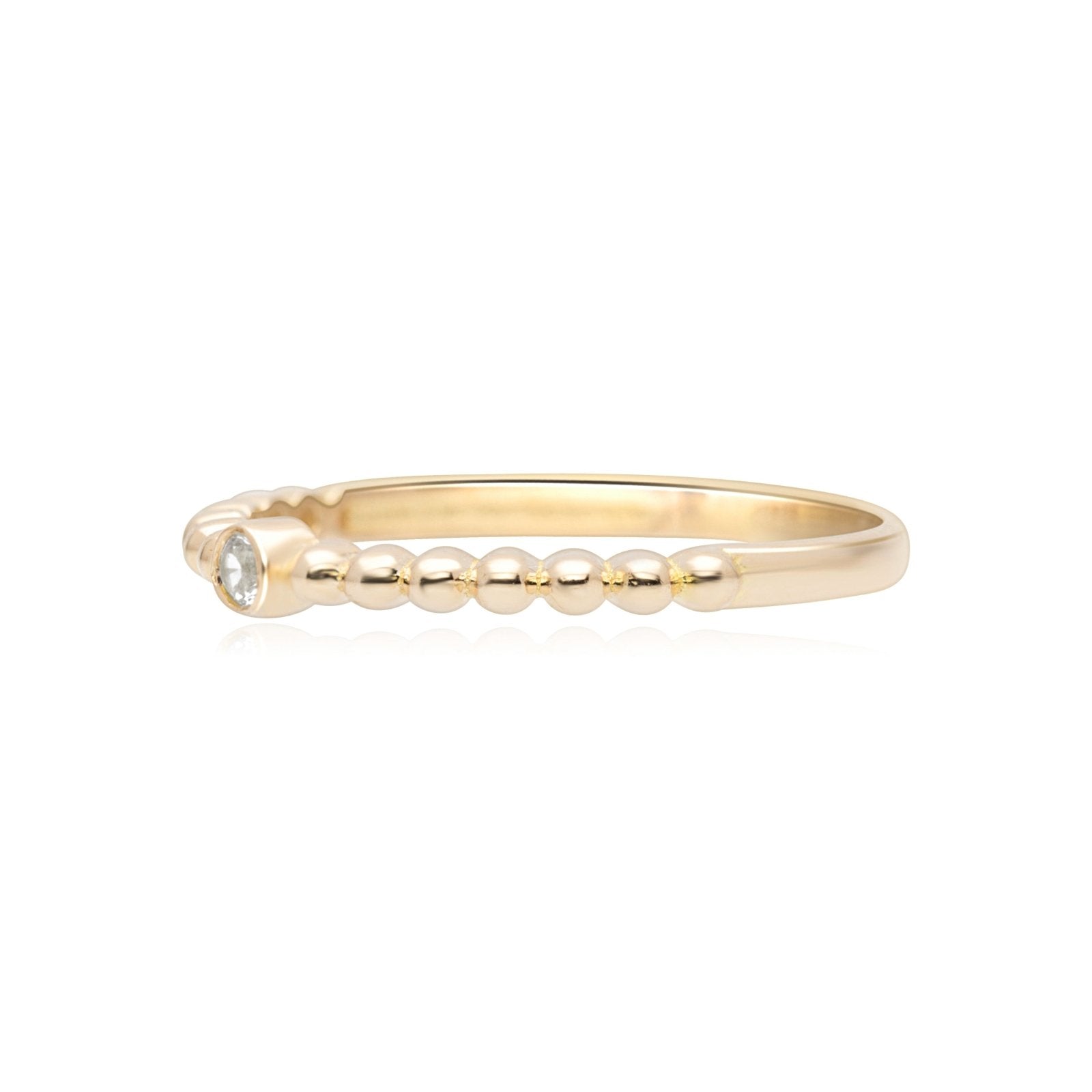 14K Solid Yellow Gold Beaded Sapphire Bezel Ring for Women - Elegant Jewelry Gift for Anniversary, Birthday & Special Occasions