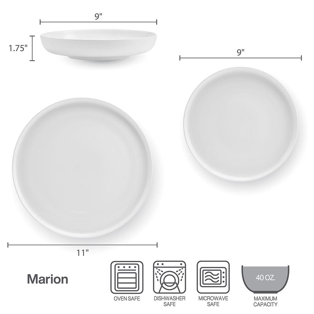 Marion 12-Piece Dinnerware Set - Service for 4 People - Elegant Porcelain Plates, Bowls & Mugs - Perfect for Family Dinners, Entertaining Guests & Everyday Use