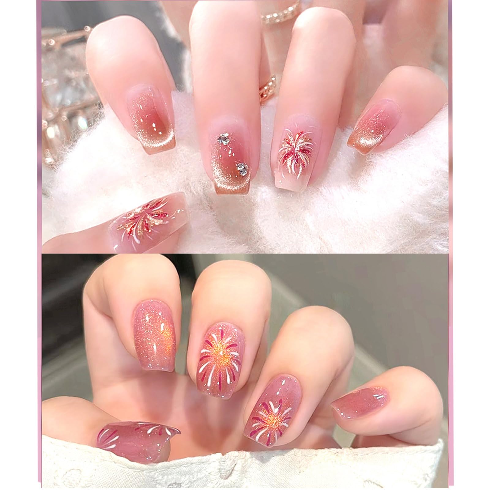 KASESSS 70-Piece Gel Nail Stickers Kit - Self-Adhesive Nail Art Decals with Firework Design, No LED/UV Light Needed - Perfect for DIY Manicures, Home Nail Art & Party Glam