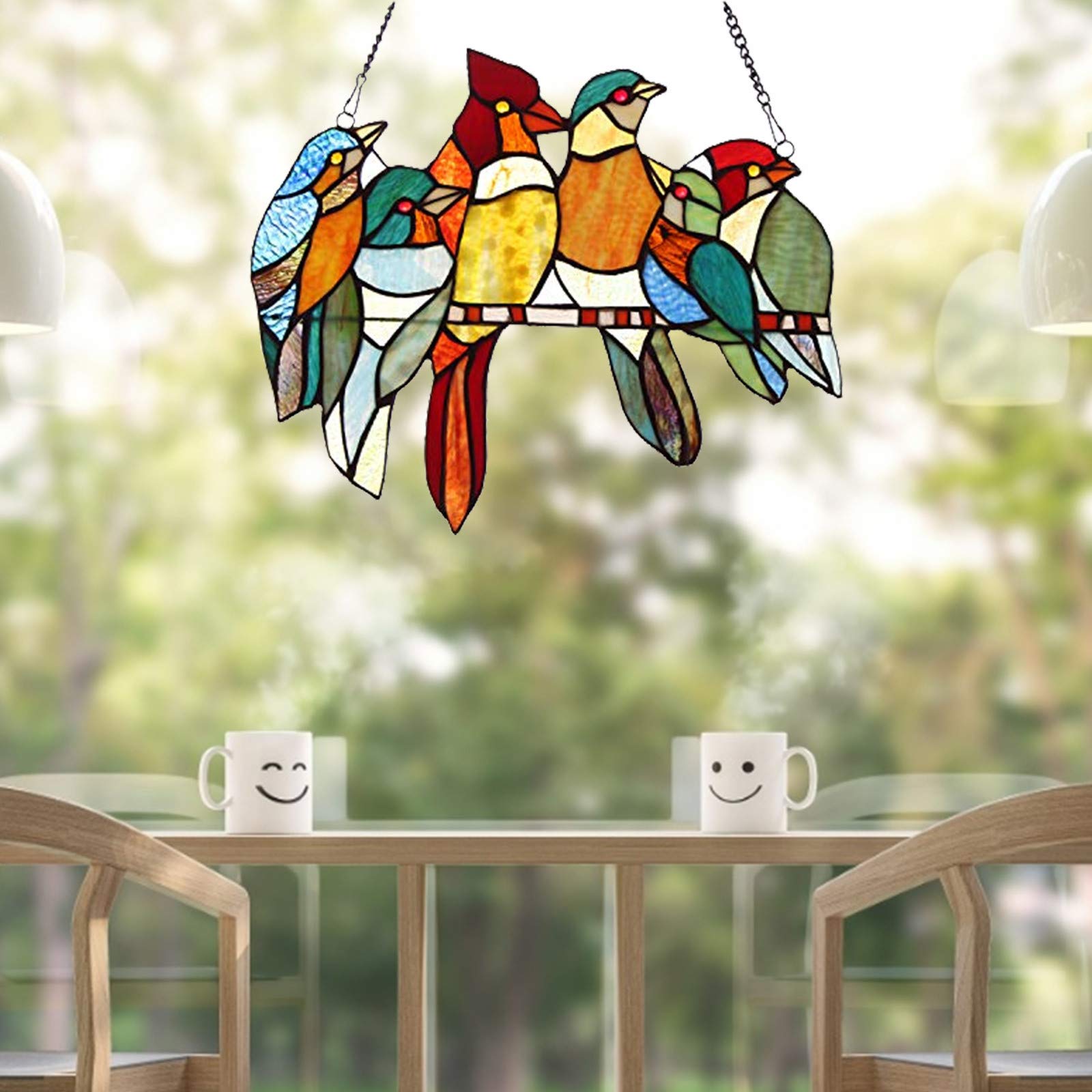 Colorful Birds on a Wire Suncatcher - Handmade Hanging Decor for Windows, Gardens & Patios - Bird Lover Gifts for Indoor/Outdoor Decorations