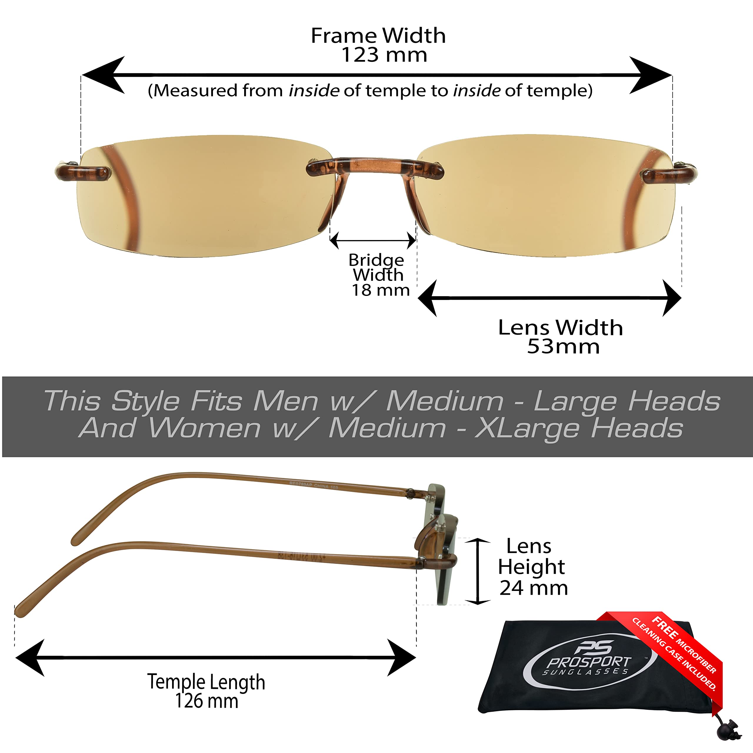 proSPORT 2 Pairs Tinted Reading Sunglasses - Rimless Lightweight Sun Readers for Men & Women - Perfect for Outdoor Activities, Driving & Reading in Sunlight