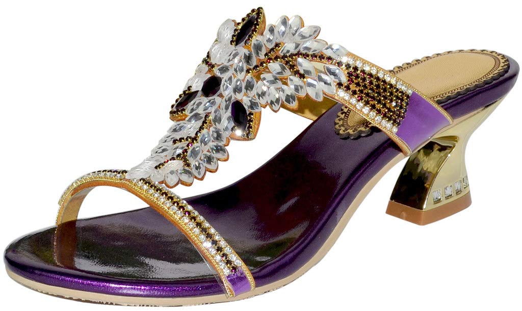 LizFoYa Women's Strappy Rhinestone Heeled Sandals - Summer Slip-On Party Heels for Beach, Wedding & Evening Events