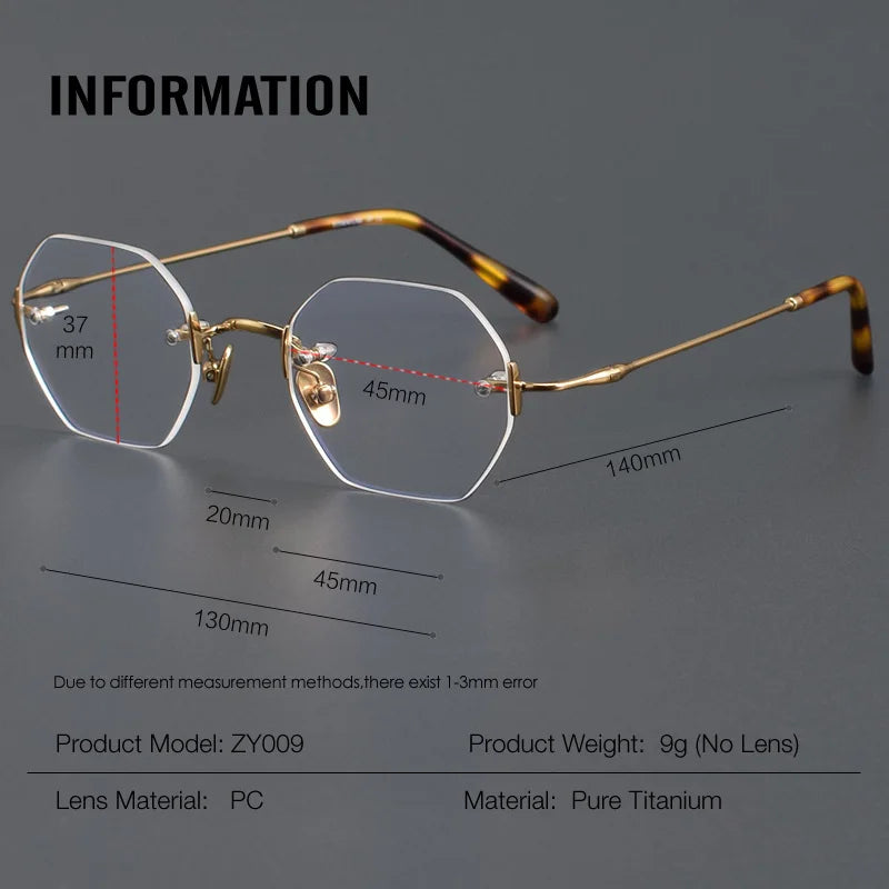 Aror Women's Rimless Polygon Oval Titanium Eyeglasses 4909 - Lightweight & Durable Titanium Frame for Everyday Wear, Reading, Work & Fashion Accessories