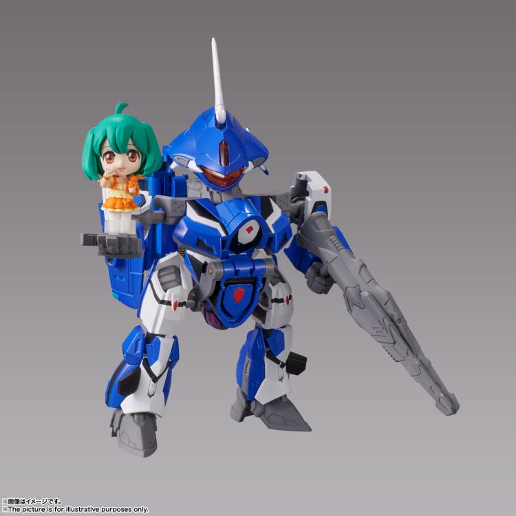 Bandai Tiny Session Macross Frontier VF-25G Messiah Valkyrie (Michael Custom) & Ranka Lee Action Figure Set - Anime Collectible for Display & Play