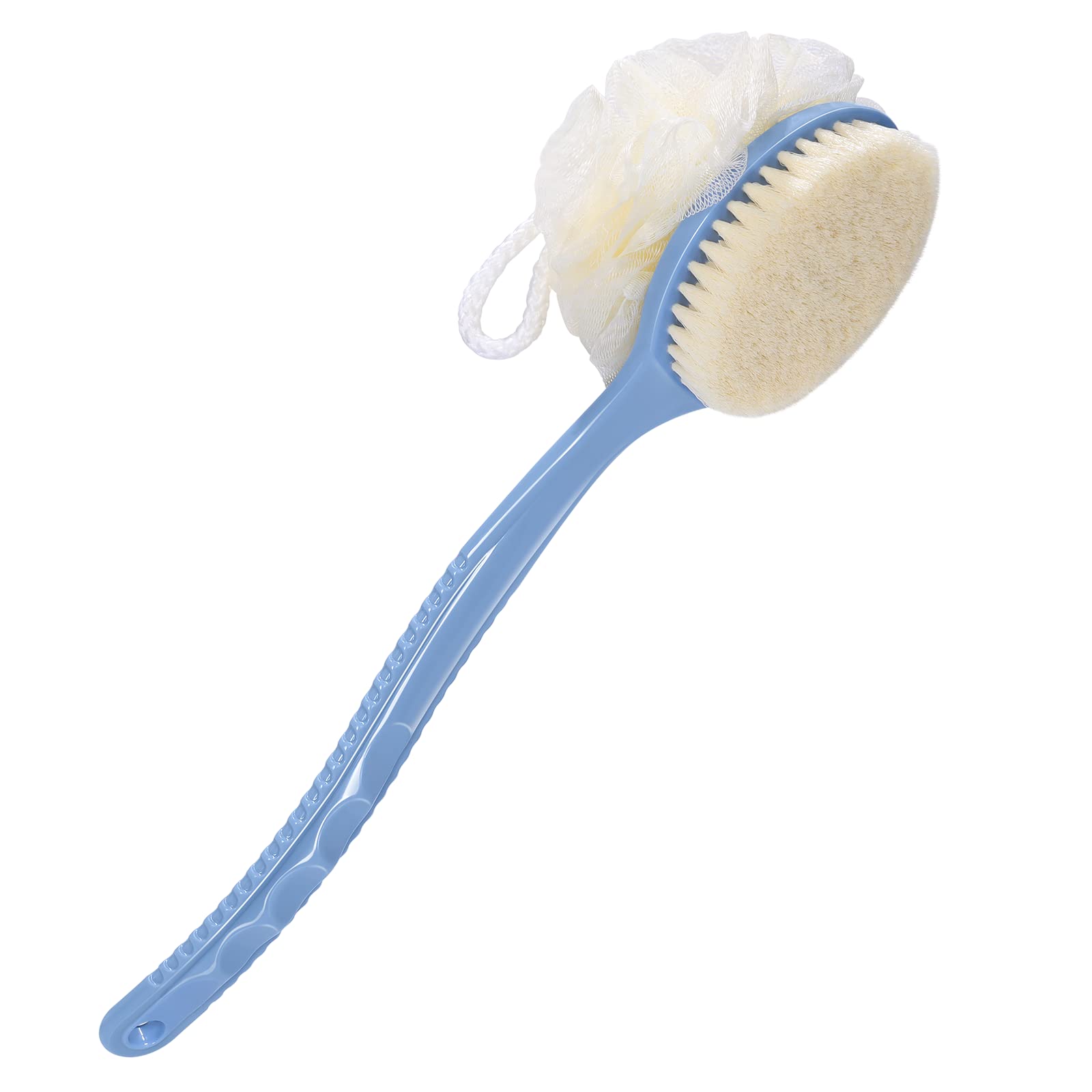 SetSail Exfoliating Shower Brush with Natural Bristles & Loofah - Long Handle Back Scrubber for Men & Women - Skin Care Massage Brush for Shower & Bath - Perfect for Deep Cleansing, Dead Skin Removal & Relaxation