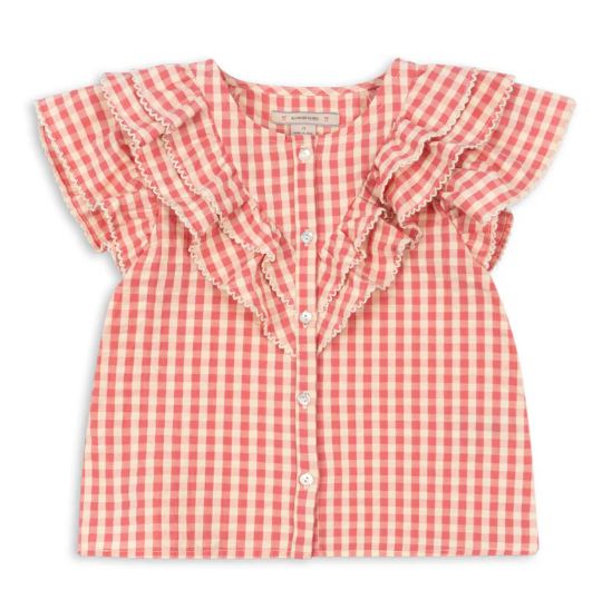KONGES SLOJD KIM FRILL Short Sleeve Shirt for Baby & Toddler (12M-2Y) - Soft Cotton Summer Outfit for Girls, Playdate & Photoshoot Essential