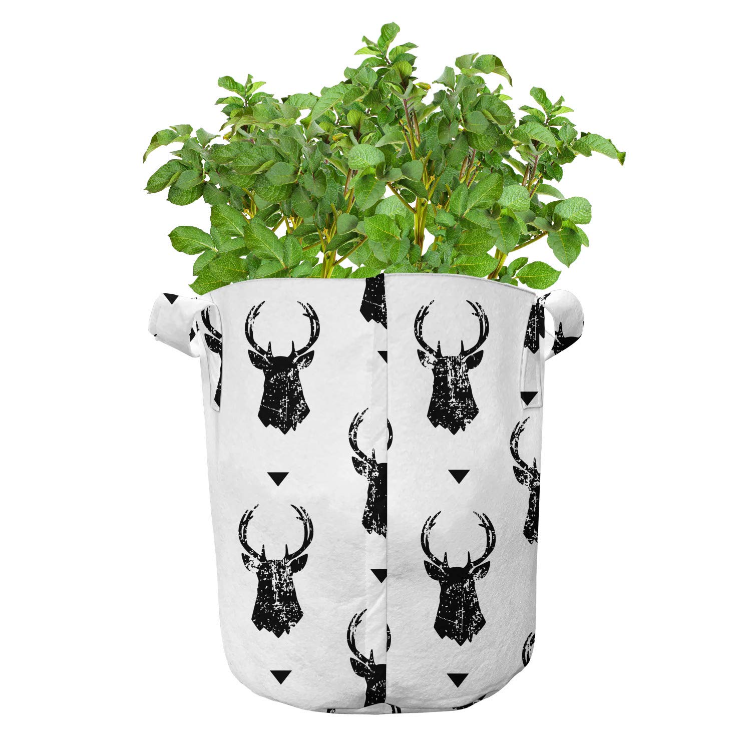 Ambesonne 5-Pack 7 Gallon Deer Print Heavy Duty Fabric Grow Bags with Handles - Monochrome Animal Design Plant Pots for Indoor/Outdoor Gardening, Vegetables, Flowers & Herbs