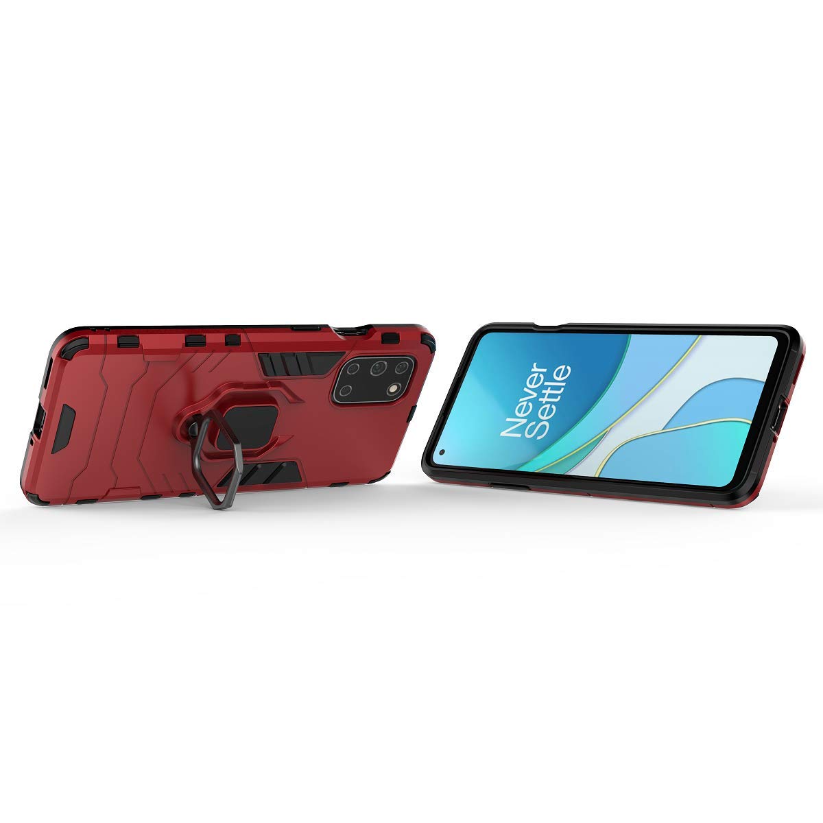 Magnetic Rotating Ring Holder Kickstand Case for OnePlus 8T - 360° Rotation, Car Mount Compatible, Shockproof Protective Cover (Red) - Perfect for Driving, Work, and Everyday Use