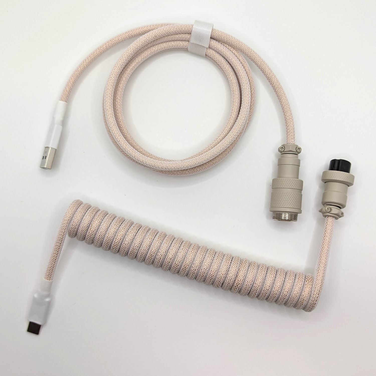 Premium Coiled USB Keyboard Cable for Mechanical Keyboards - Braided Aviator Connector (Latte Color) | Perfect for Gaming, Typing & Office Workstations
