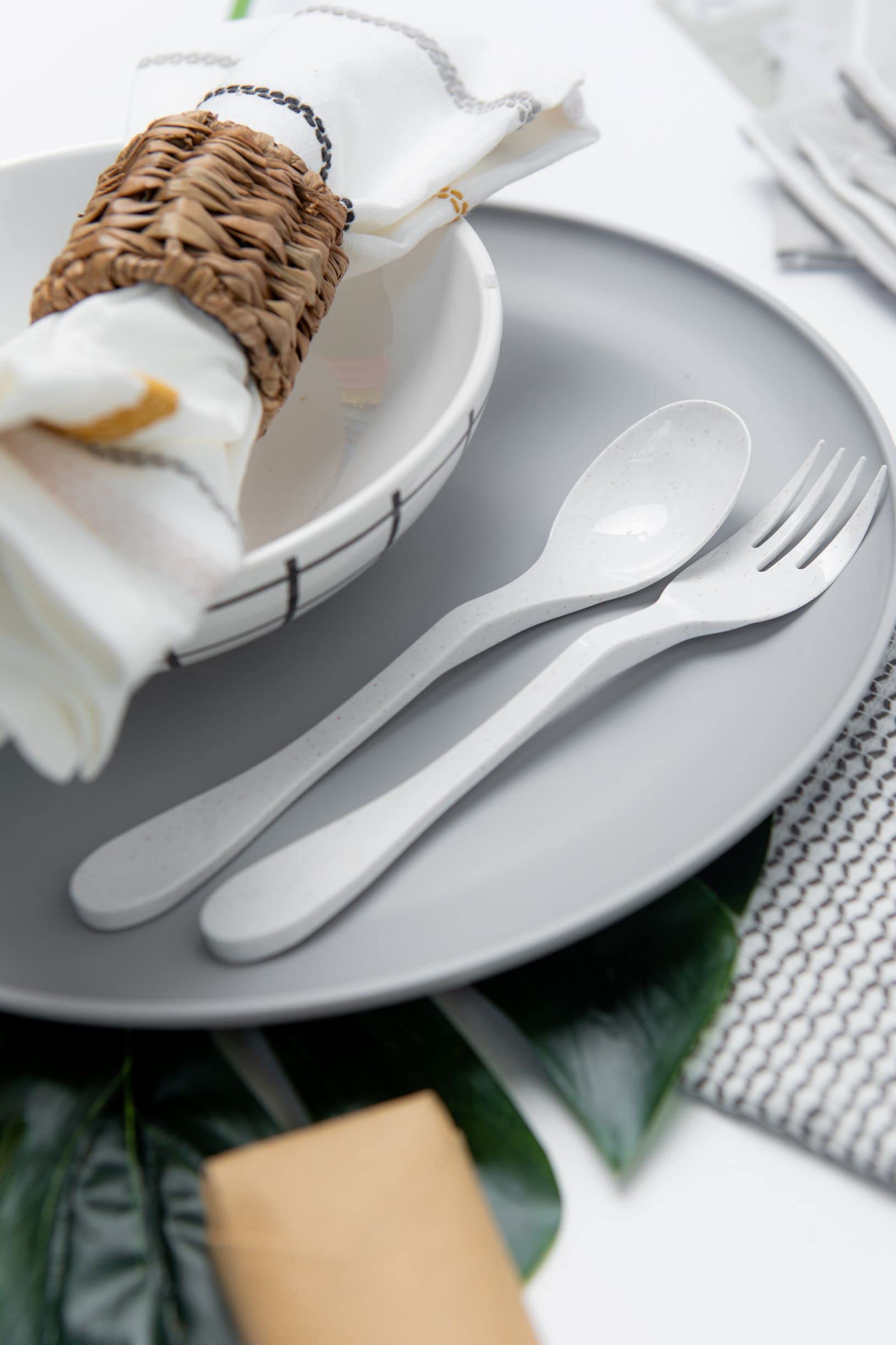 Eco-Friendly Reusable Bamboo Forks - Bulk 12-Piece Set, White Compostable Cutlery for Parties, Picnics & Sustainable Dining