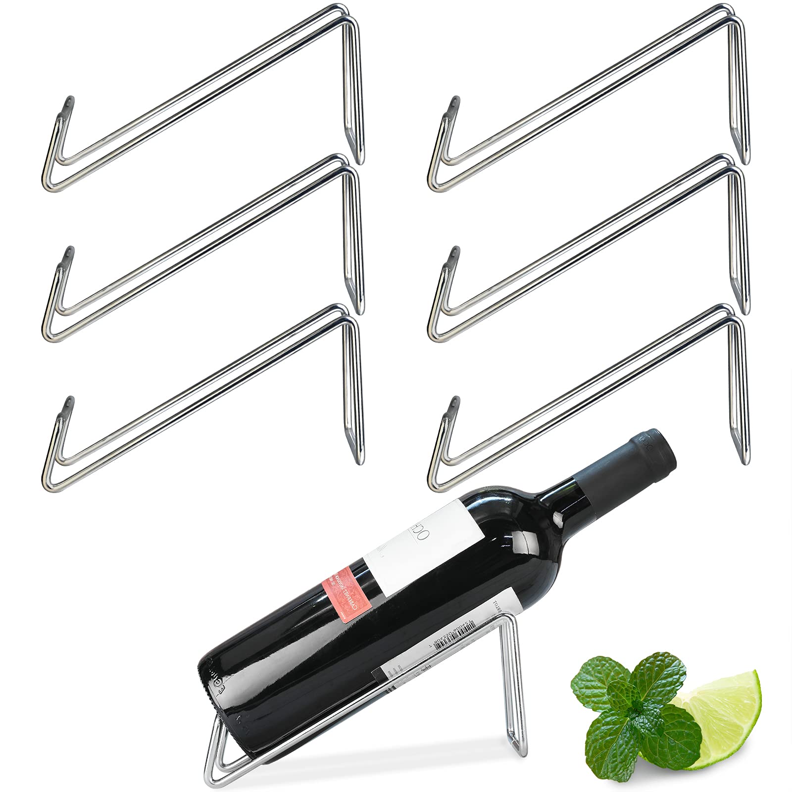 Premium Stainless Steel Wine Rack Set of 6 - Modern Single Bottle Holder for Kitchen, Bar & Dining Room - Elegant Wine Storage Solution for Wine Enthusiasts & Home Entertaining