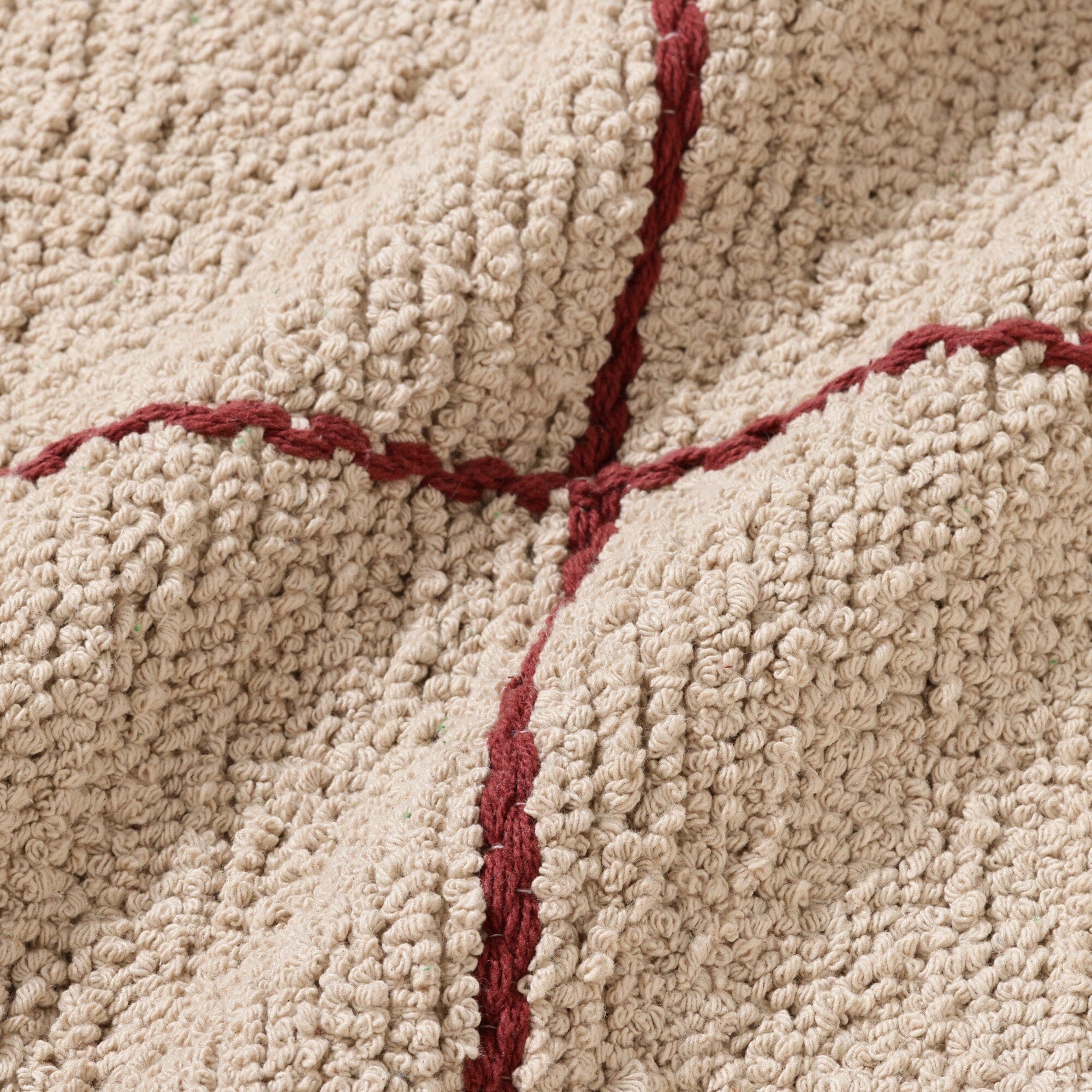 Boucle Windowpane Cotton Rug 6.5x4.5ft Medium Size Beige & Red - Soft Living Room Rug for Cozy Home Decor, Bedroom Carpet, Boho Chic Interior Design