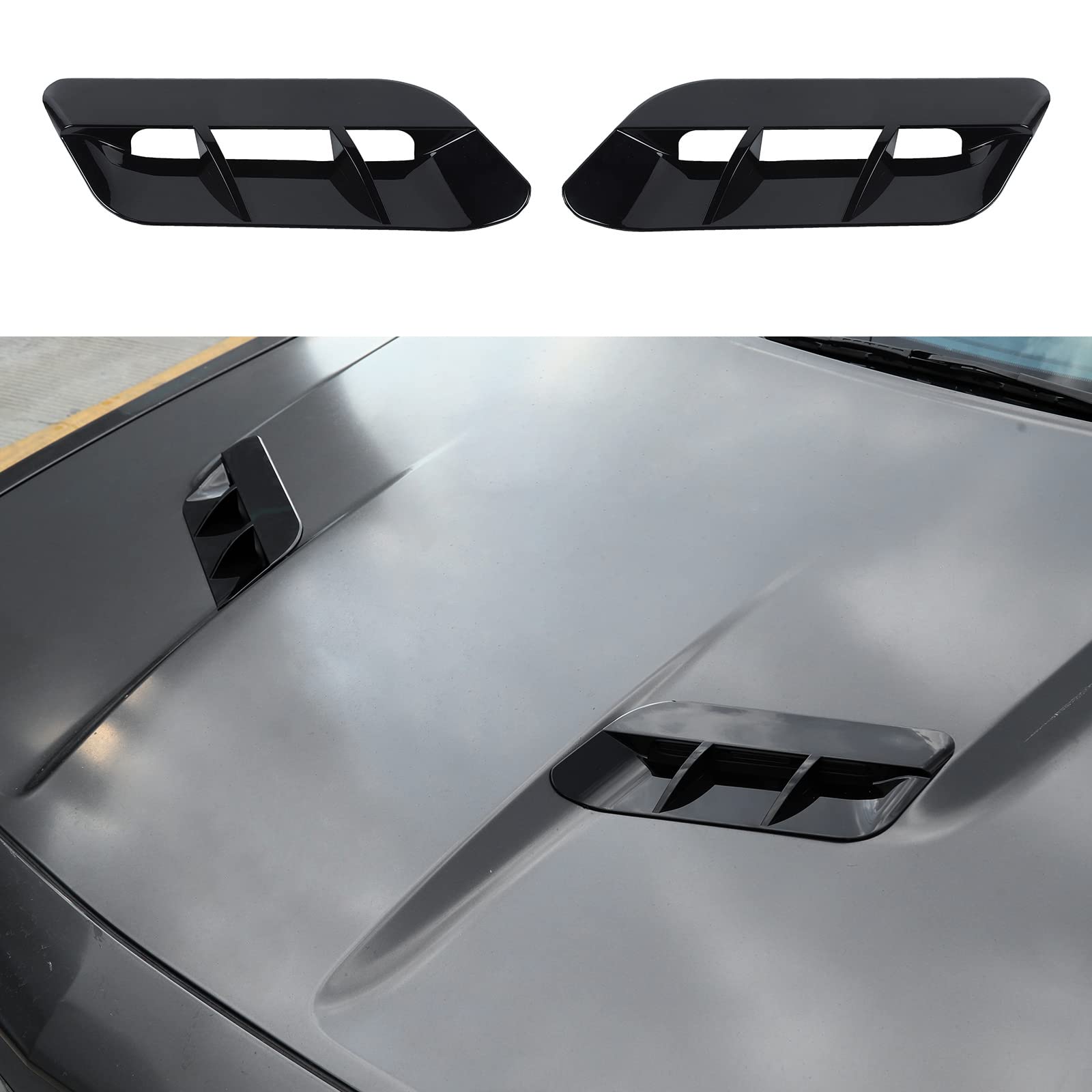 2015-2022 Dodge Challenger Hood Air Conditioner Vent Trim - ABS Black 2pcs Replacement Accessories for Improved Cooling & Style | Perfect for Summer Driving & Car Shows