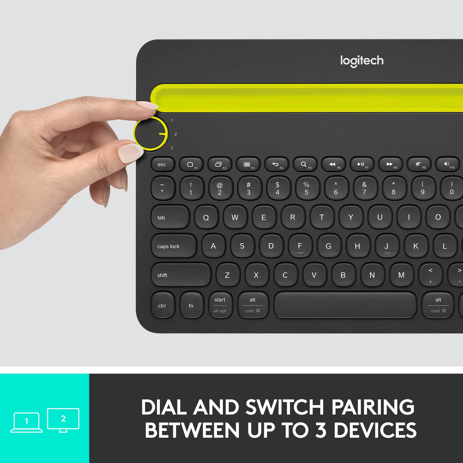Logitech K480 Multi-Device Bluetooth Keyboard - Wireless Keyboard for Computer, Phone & Tablet - Seamless Switching Between 3 Devices - Perfect for Home Office, Remote Work & Study Setup