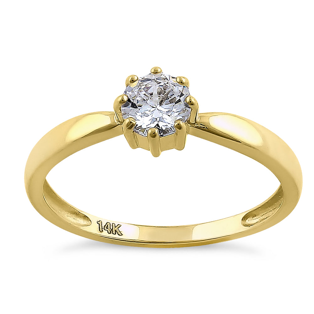 14K Yellow Gold Solitaire Round Cut Cubic Zirconia Engagement Ring for Women - Perfect for Proposals, Anniversaries & Weddings