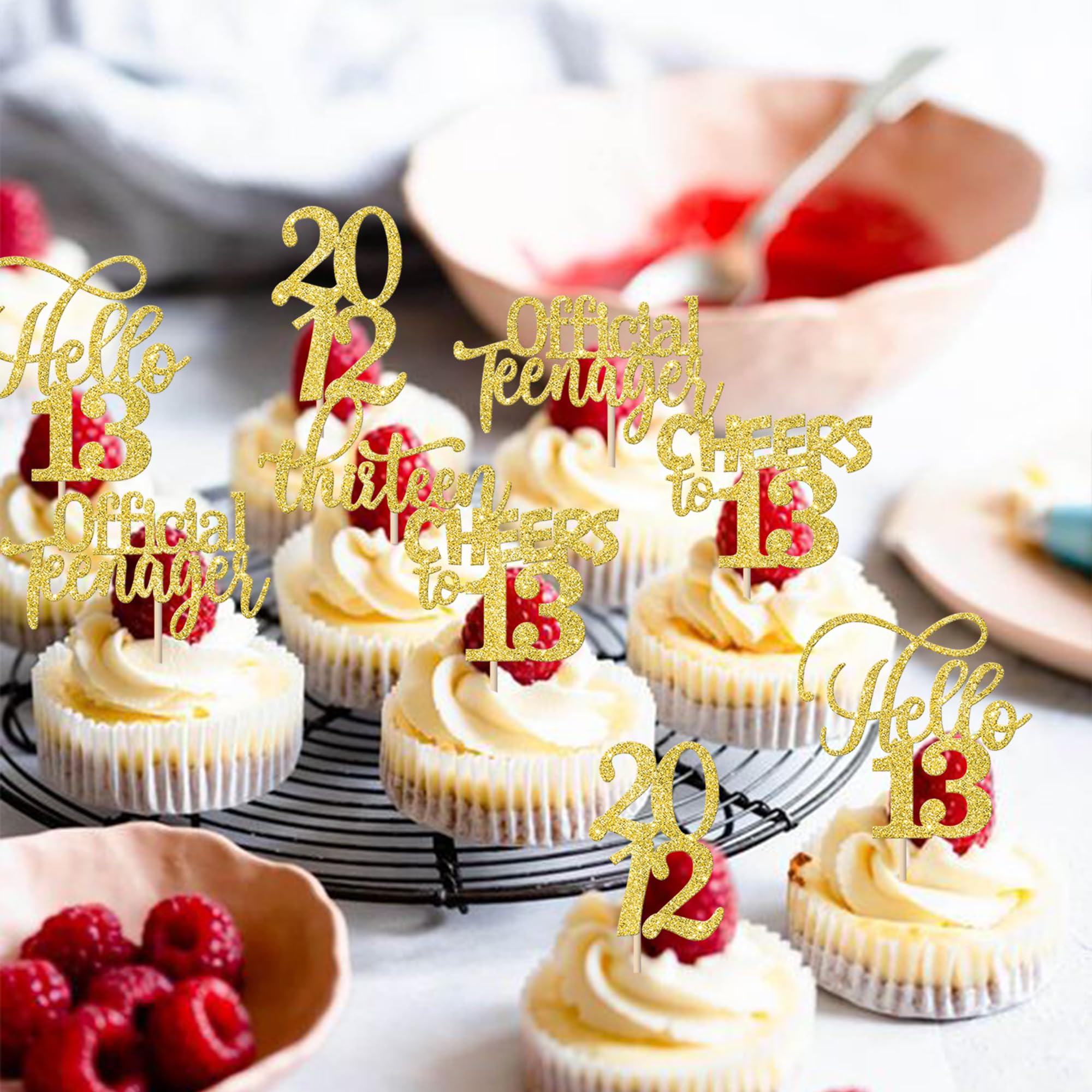 30 Pack Gold Glitter 13th Birthday Cupcake Toppers - Since 2012 Hello 13 Thirteen Teenager Cake Decorations for 13 Years Old Party | Perfect for Birthday Celebrations, Teen Parties & Cake Decorating