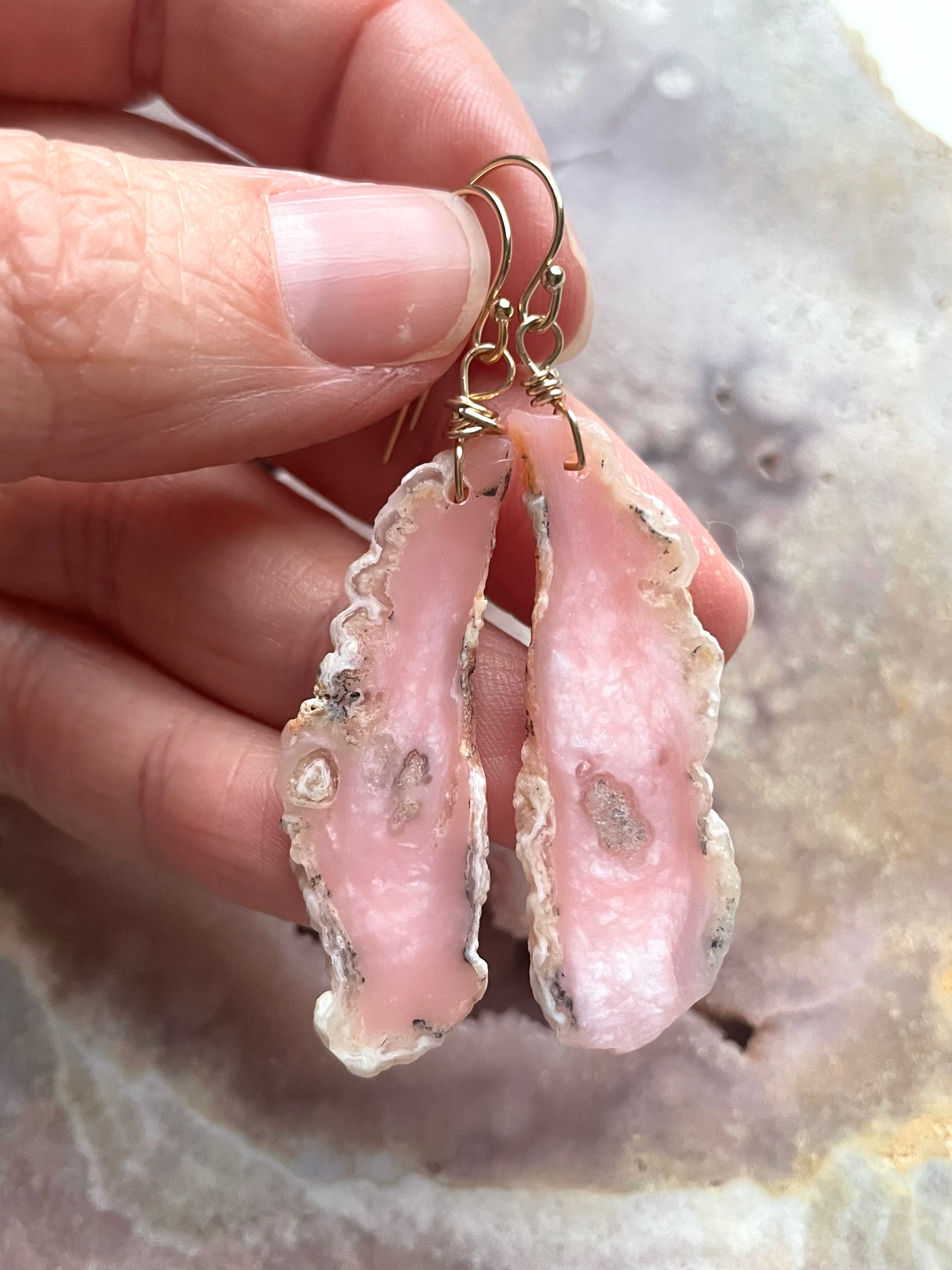 Pink Opal Gold Filled Statement Crystal Gemstone Earrings for Women | Elegant Dangle Drop Earrings for Party, Wedding & Special Occasions