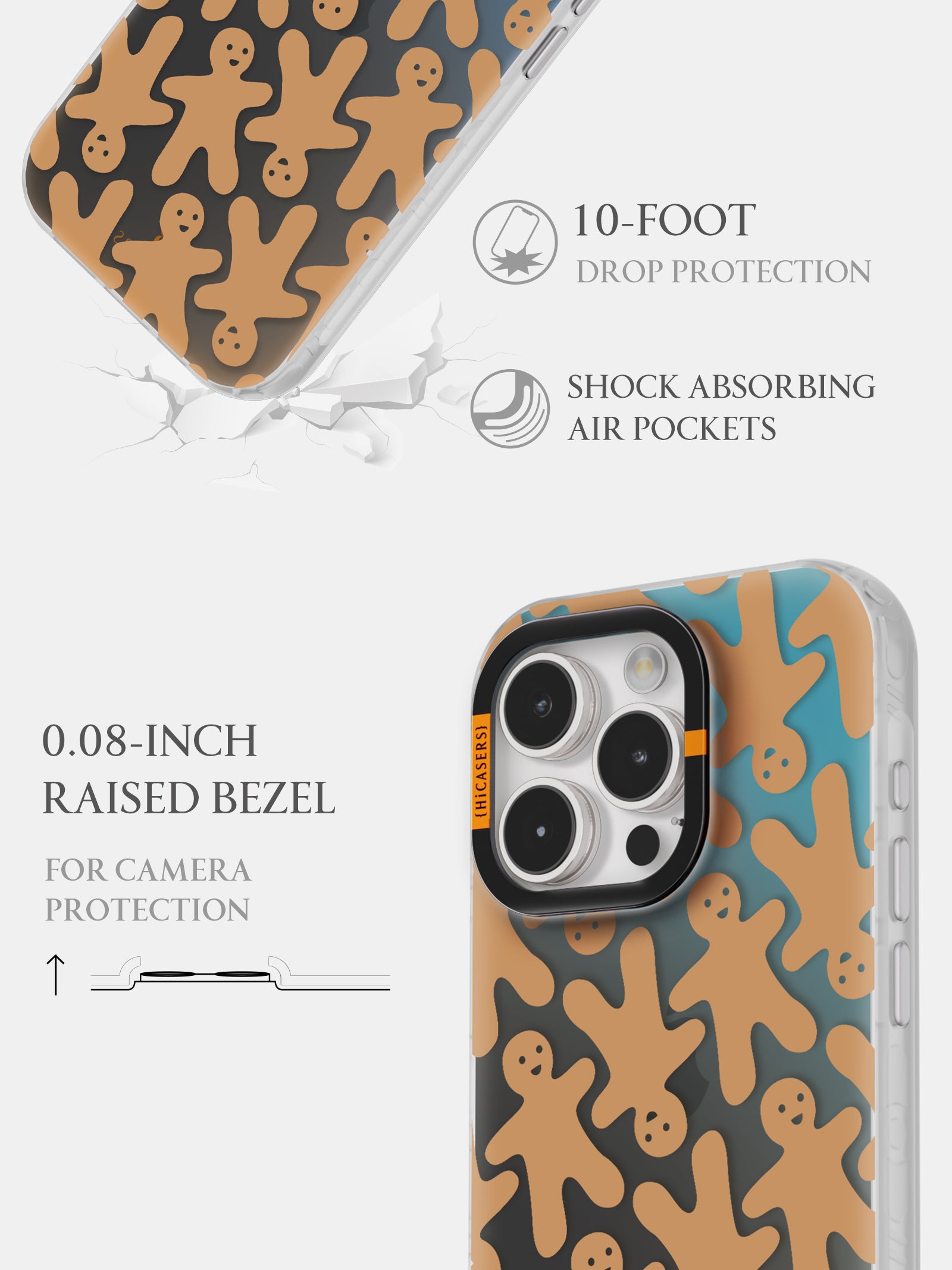 Gingerbread Man Pattern Iridescent Phone Case for iPhone & Samsung - Holiday Gift, Christmas Themed Protective Cover for Parties & Festive Decor