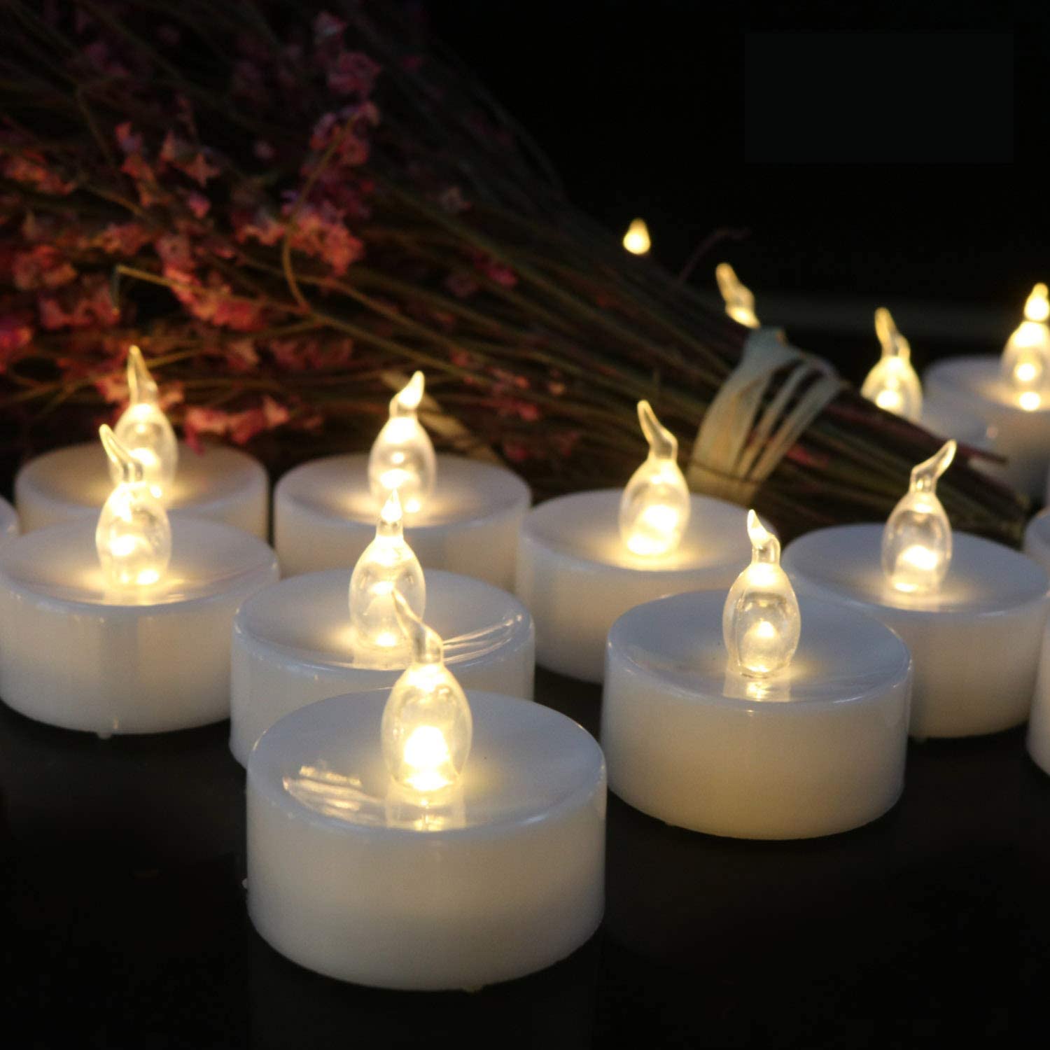 12 Pack Flameless LED Tea Lights with Timer - Battery Operated Flickering Candles, Warm White, 6H On/18H Off Auto Cycle - Perfect for Weddings, Home Decor, Restaurants & Romantic Ambiance
