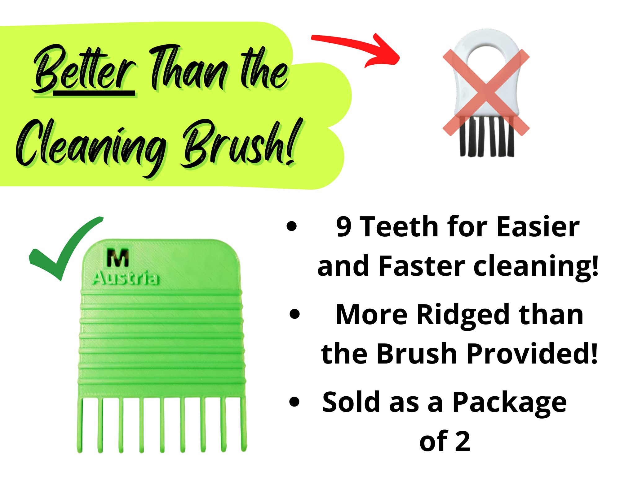 Mueller Vegetable Chopper Cleaning Tool 2-Pack - 3D Printed Rake & Scraper for Easy Food Processor Cleaning | Perfect for Kitchen, Meal Prep & Dishwashing