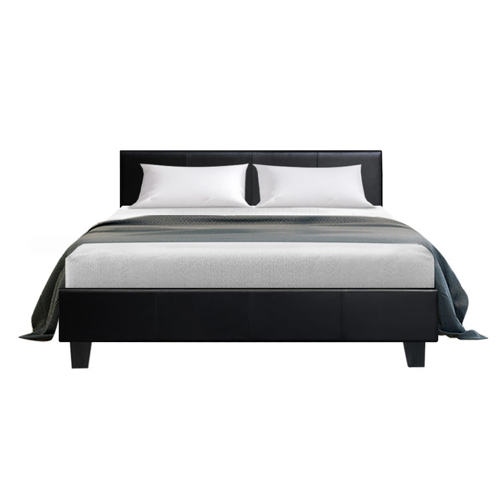 Coogee Double Bed Frame Black - Sturdy Metal Platform Bed with Headboard - Perfect for Modern Bedrooms & Guest Rooms