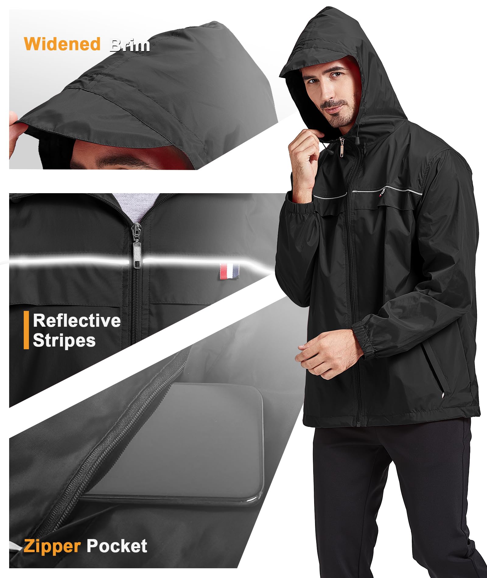 Men's Waterproof Rain Jacket - Lightweight Hooded for Hiking & Travel