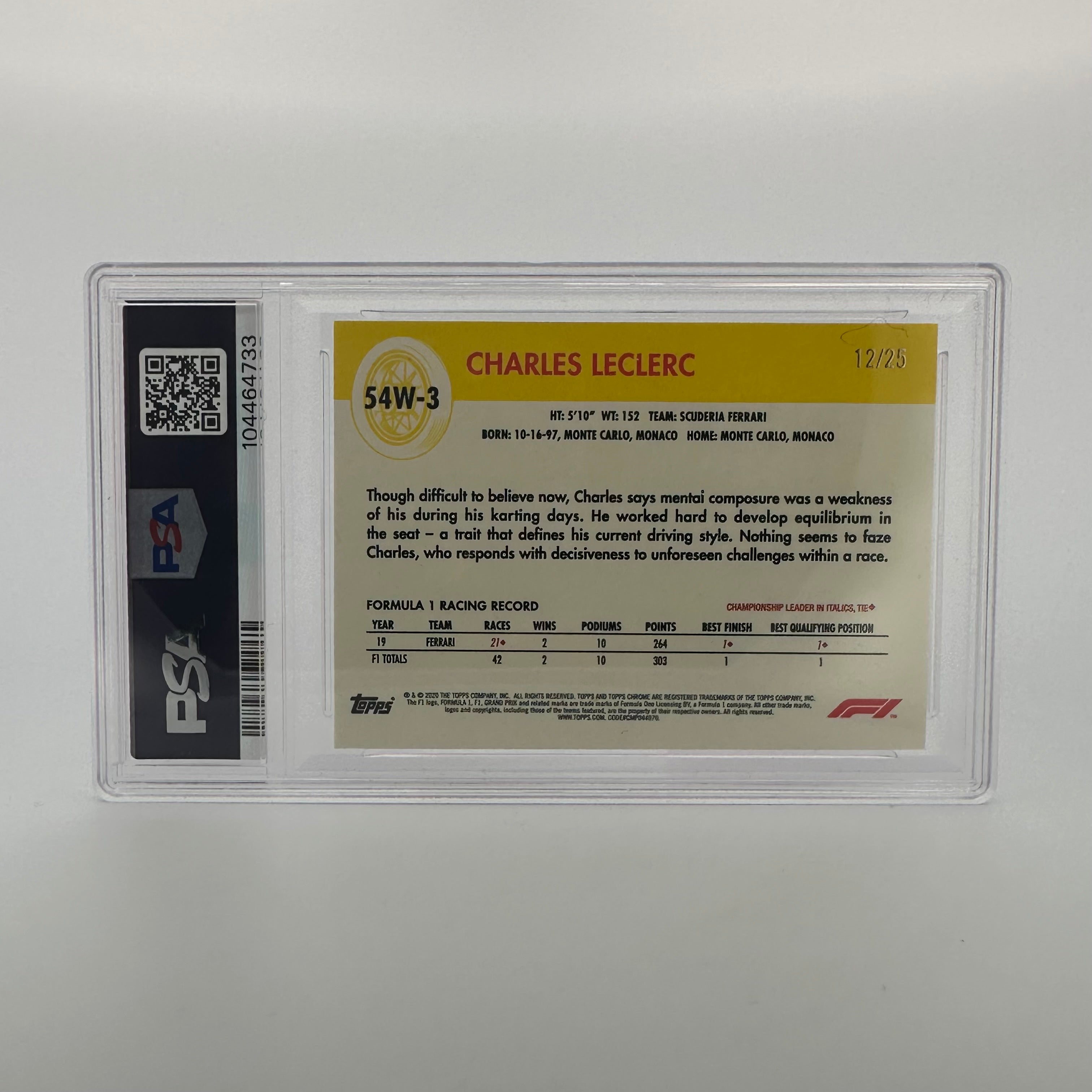 2020 Topps Chrome F1 Charles Leclerc #54W Orange PSA 8 Graded Card - Perfect for F1 Collectors, Racing Fans, and Sports Memorabilia Enthusiasts