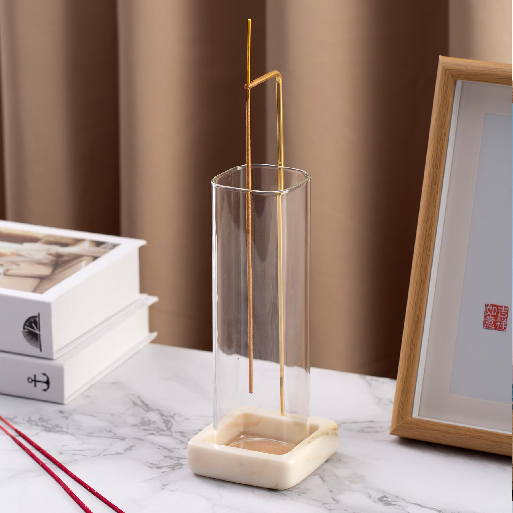 Premium Marble Incense Holder with Brass Base - Anti-Ash Flying Design for Meditation, Yoga & Home Decor - White Aromatherapy Burner for Sticks | Perfect for Relaxation, Spiritual Practice & Stress Relief