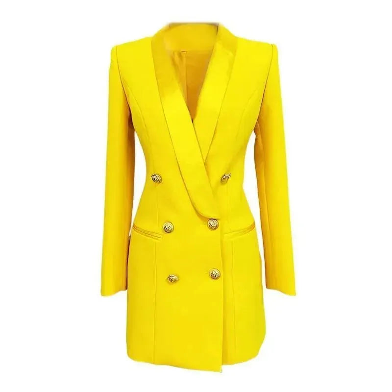 Elegant Yellow Tuxedo Blazer Dress for Women | Formal Evening Gown & Prom Outfit | Perfect for Weddings, Cocktail Parties & Special Occasions