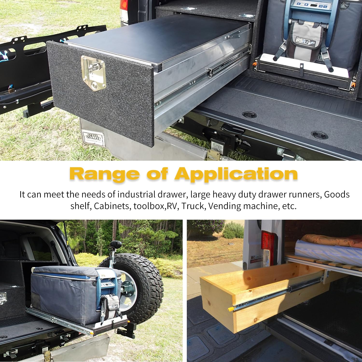 Heavy Duty Drawer Slides with Lock - 12 to 60 Inch Full Extension Ball Bearing Side Mount Rails - 200 Lbs Capacity (1 Pair) - Perfect for Kitchen Cabinets, Office Furniture & Tool Storage Organizers