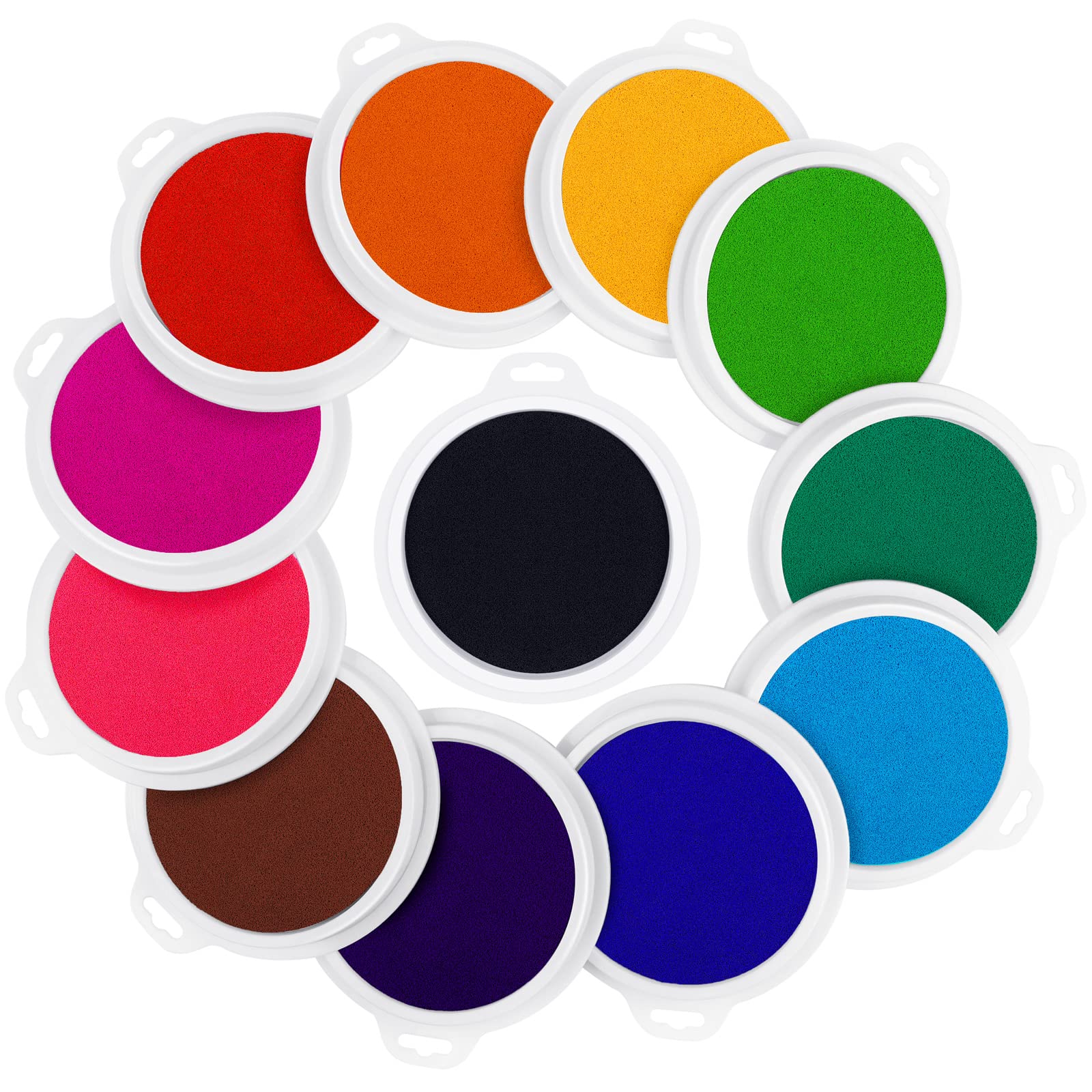 12 Pack Large Round Craft Ink Pad - 12 Colors Rainbow Washable Ink for DIY Fingerprint Art, Card Making, Scrapbooking & Rubber Stamps | Perfect for Kids Crafts, School Projects & Creative Partner Activities