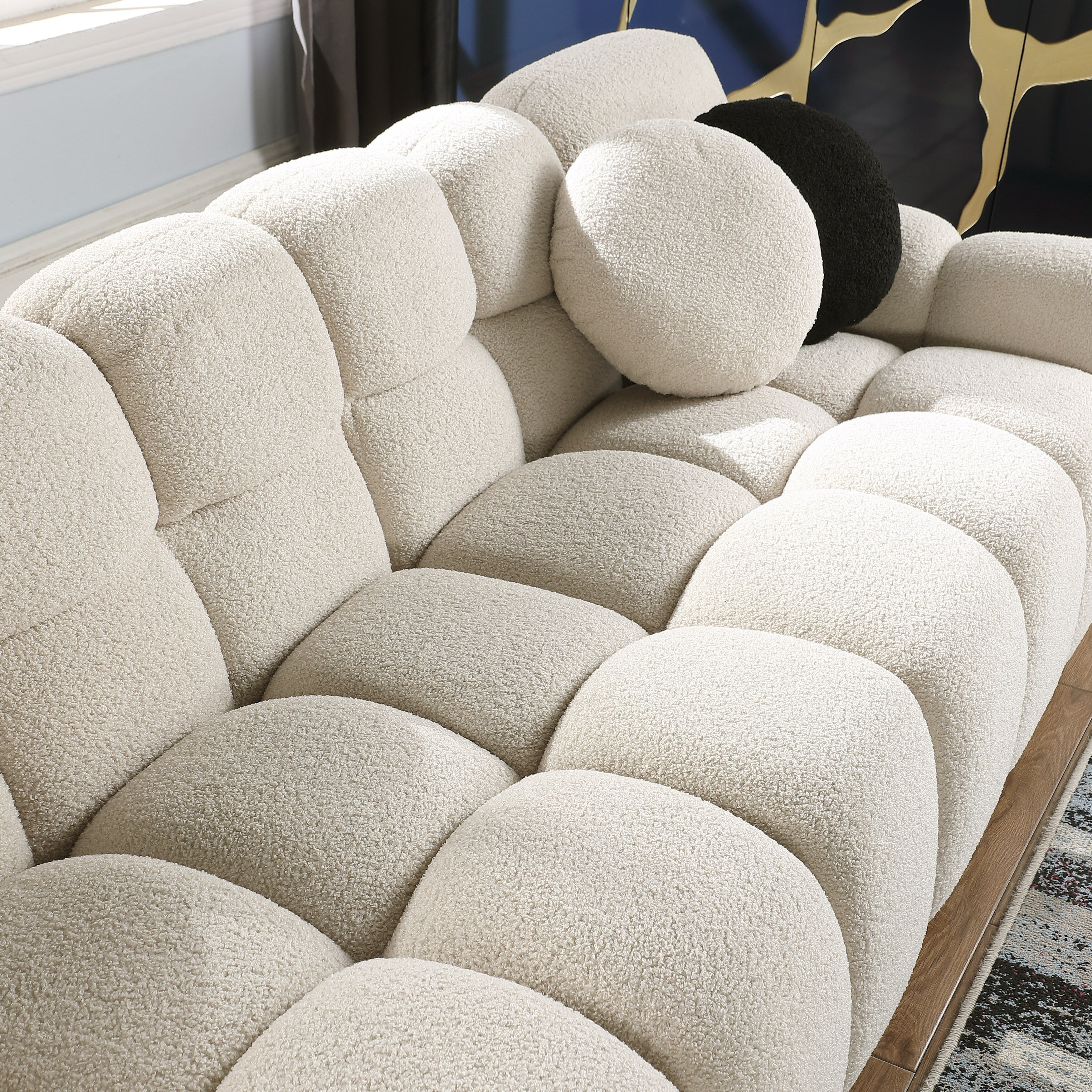Luxury Beige Boucle Fabric 3-Seater Sofa - Marshmallow Cloud Design with Ultra Plush Cushions for Small Living Rooms & Apartments | Perfect for Cozy Lounging, Movie Nights & Modern Home Decor
