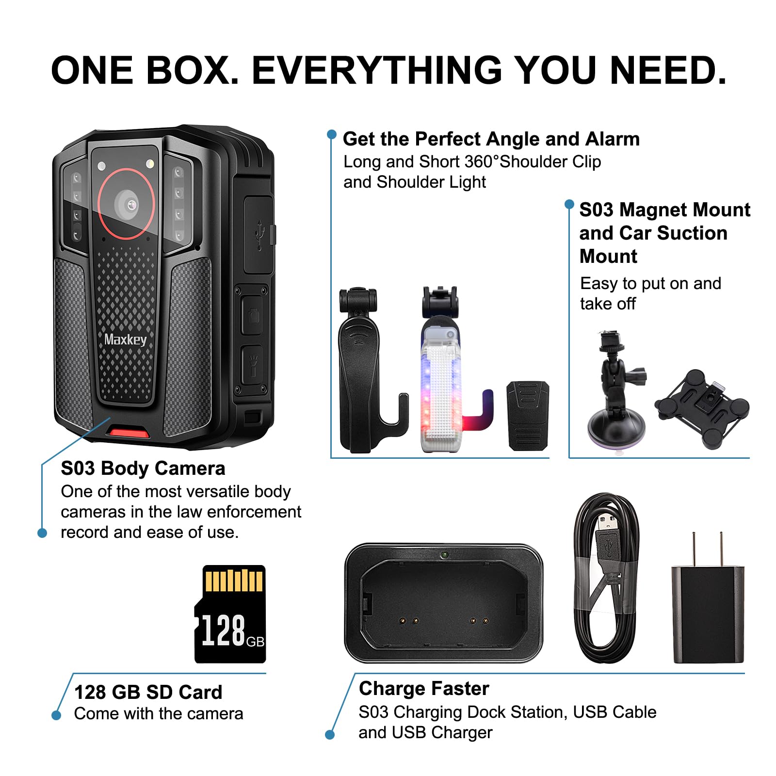 S03 4K GPS Body Camera with Audio Video Recording & Ultra Infrared Night Vision - 128GB Waterproof Police Body Worn Camera with Magnet Mount & Fast Charging for Law Enforcement, Security Guards, Delivery Drivers & Night Surveillance