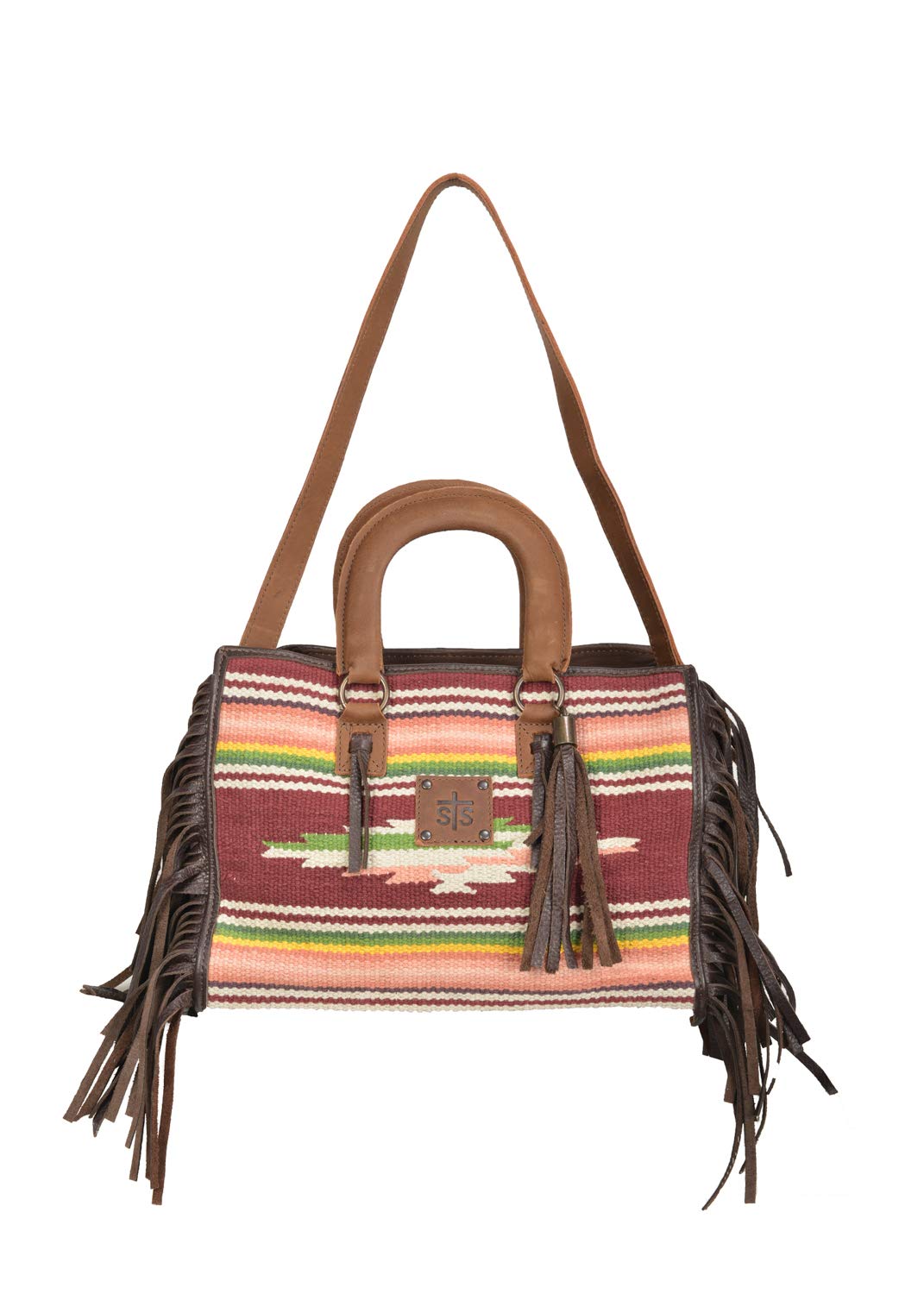 STS Ranchwear Buffalo Girl Serape Satchel - Maroon, Pink & Green Crossbody Bag for Women | Western Boho Purse for Everyday Use, Travel & Country Events