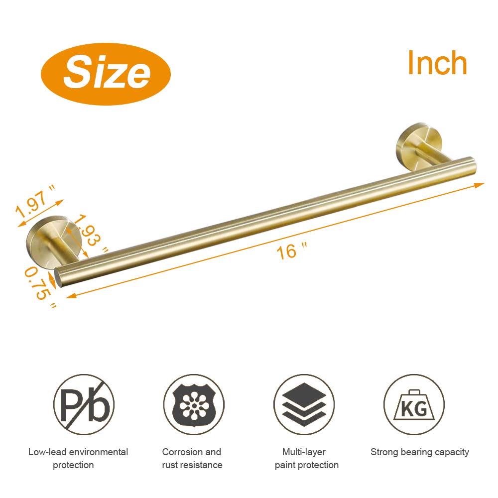 Premium SUS304 Stainless Steel Bath Towel Bar - Heavy Duty Wall Mounted Towel Holder for Bathroom, 16 Inch Gold Towel Rack - Perfect for Spa, Hotel & Luxury Home Bathroom Decor