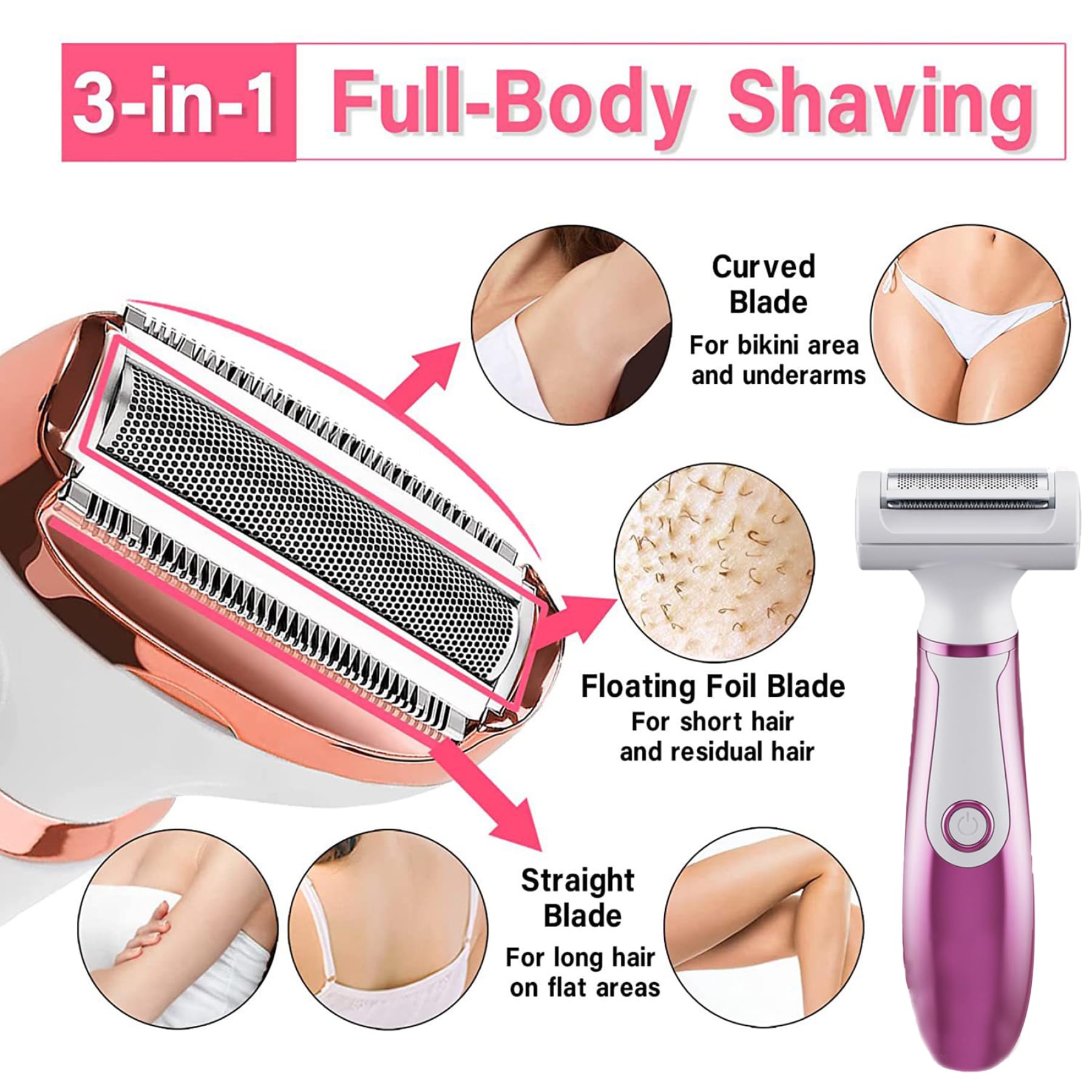 Best Rechargeable Women's Electric Shaver - 4-in-1 Painless Body & Facial Hair Remover for Face, Arms, Legs & Bikini Line | Smooth Shaving for Travel, Gym & Daily Use